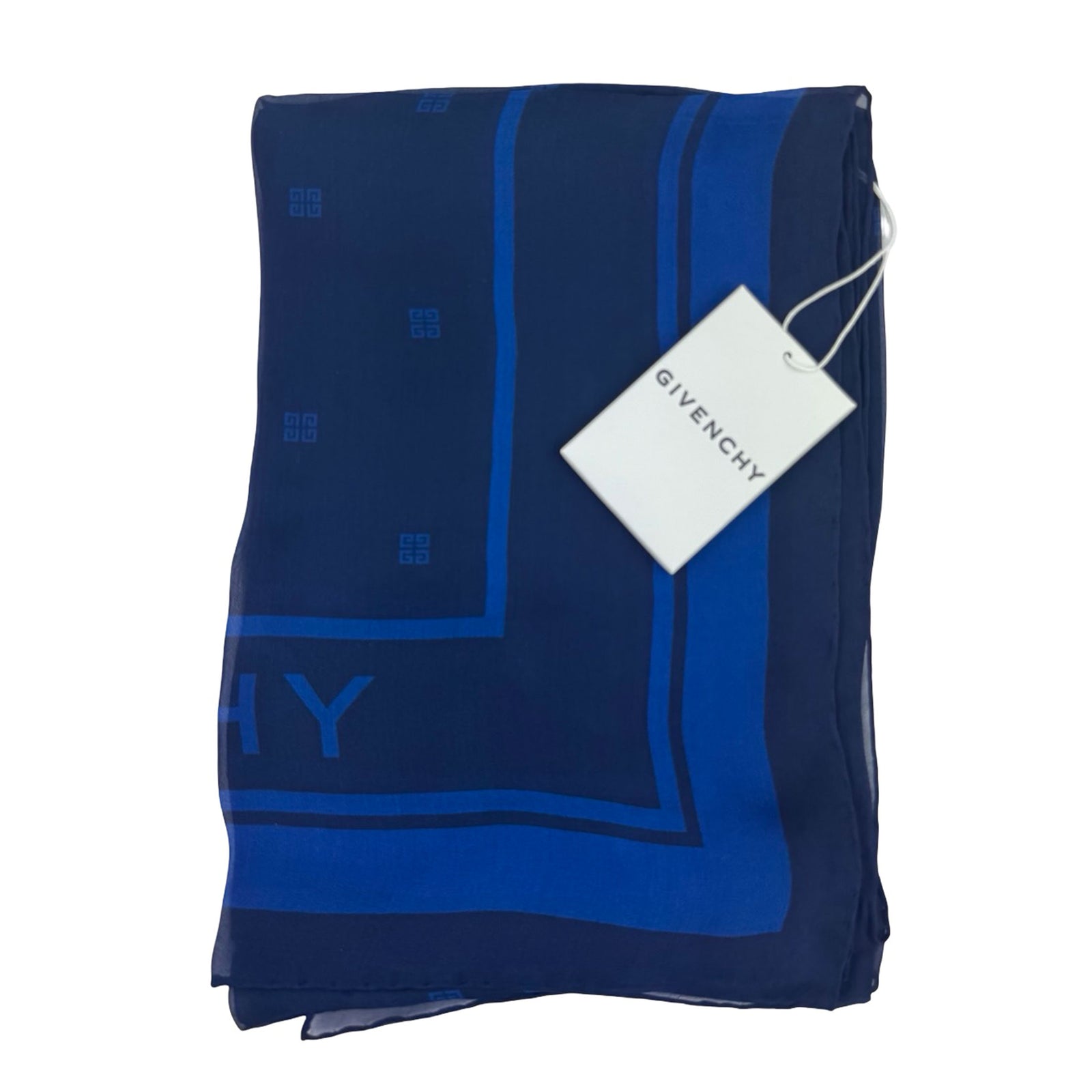 Givenchy Scarf Navy Blue 4G Logo Design - Chiffon Silk Shawl