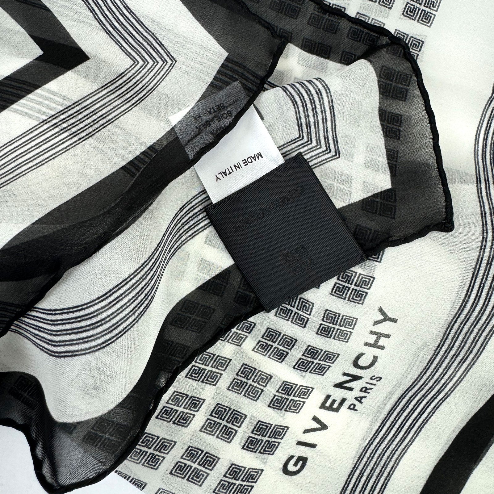 Givenchy Scarf Black White 4G Logo Design - Chiffon Silk Shawl