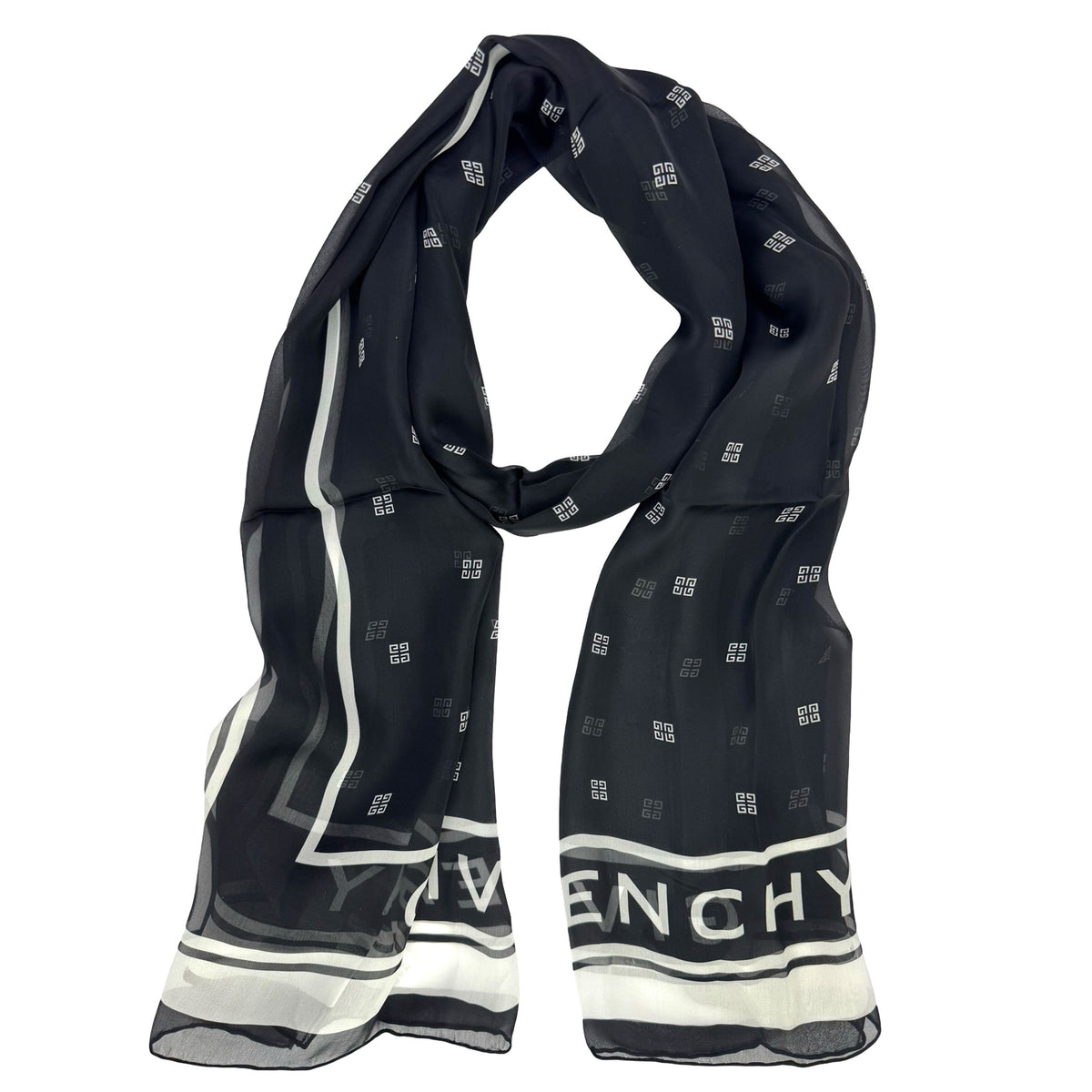 Givenchy Scarf Black 4G Logo Design - Chiffon Silk Shawl Women Collection