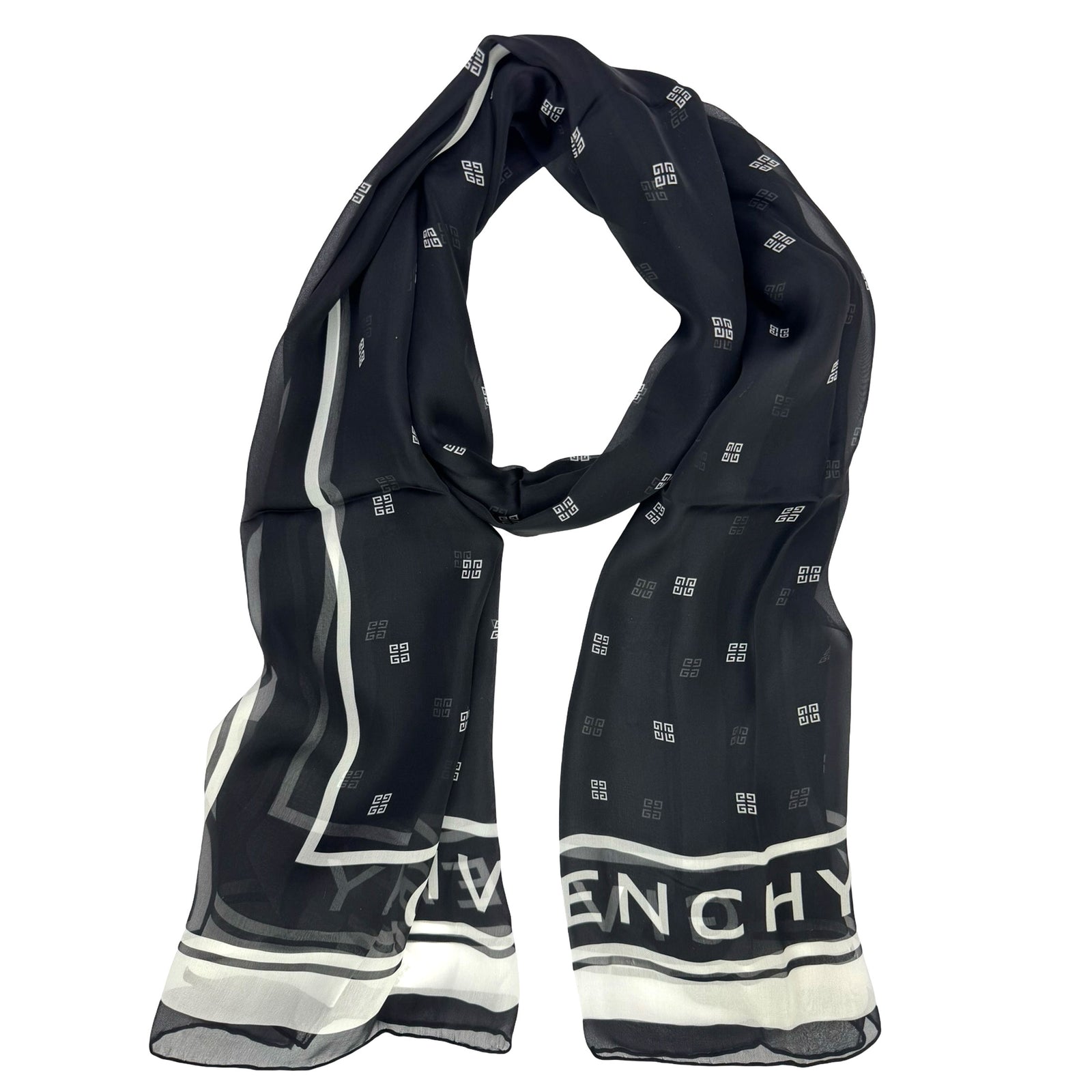Givenchy Scarf Black 4G Logo Design - Chiffon Silk Shawl Women Collection