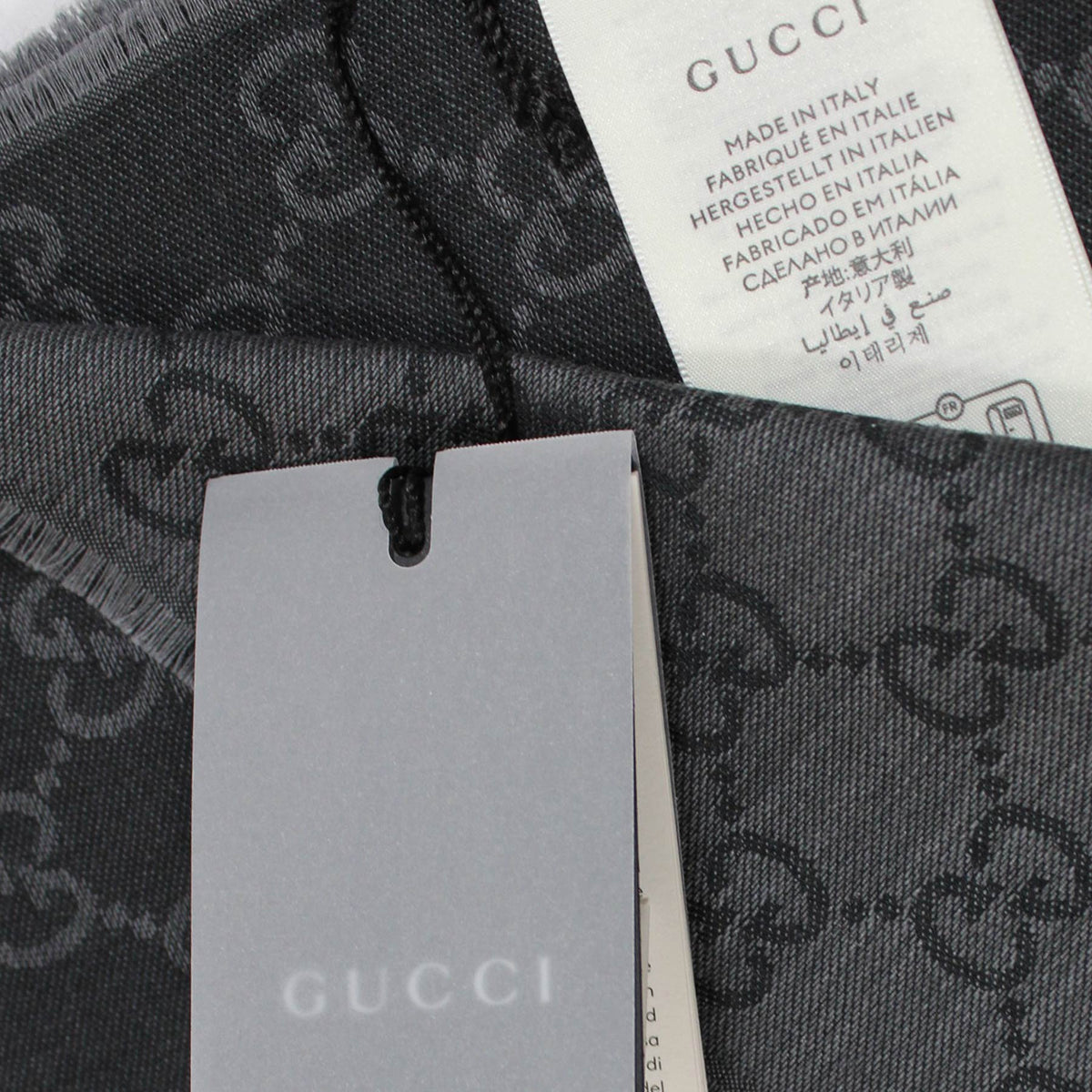 Gucci Scarf Gray GG Web Long Wool Silk Shawl