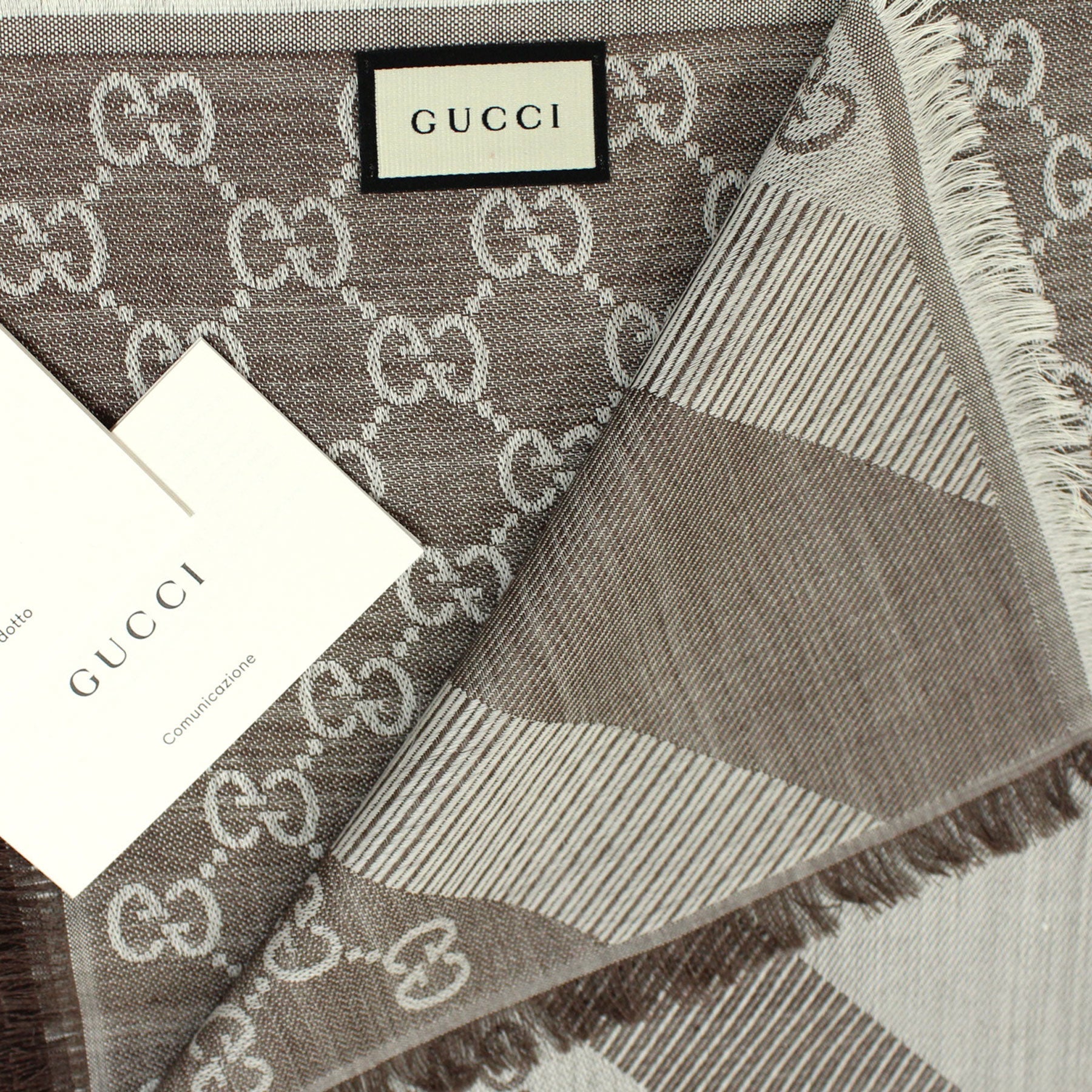 Gucci Scarf Beige GG Web - Extra Large 55 Inch Square Wool Silk Jacquard Shawl