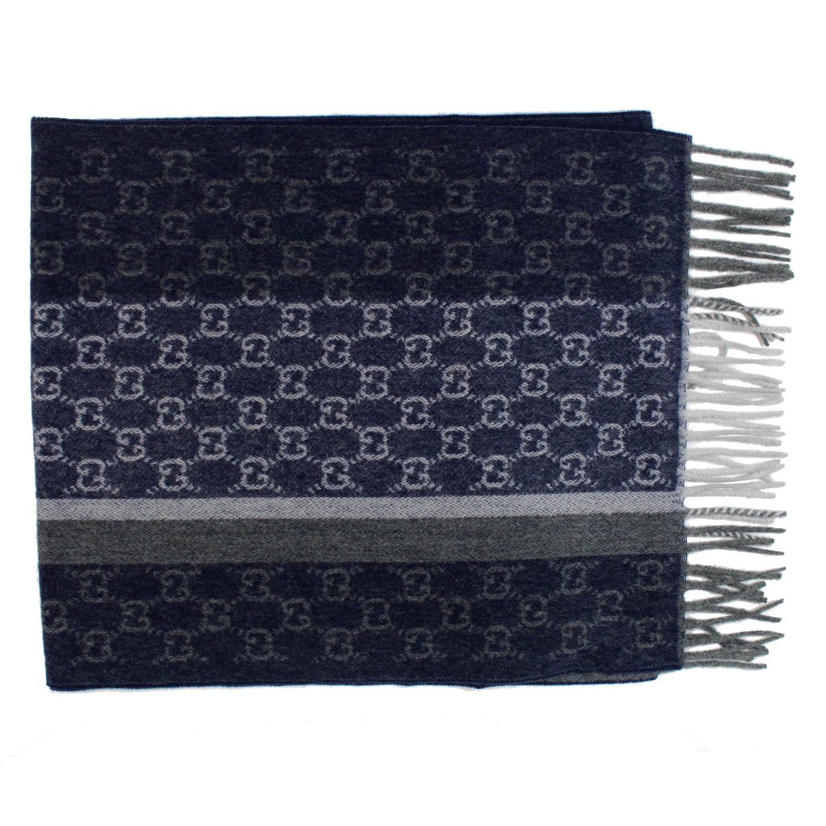 Gucci Cashmere Scarf Gray Midnight Blue GG Shawl