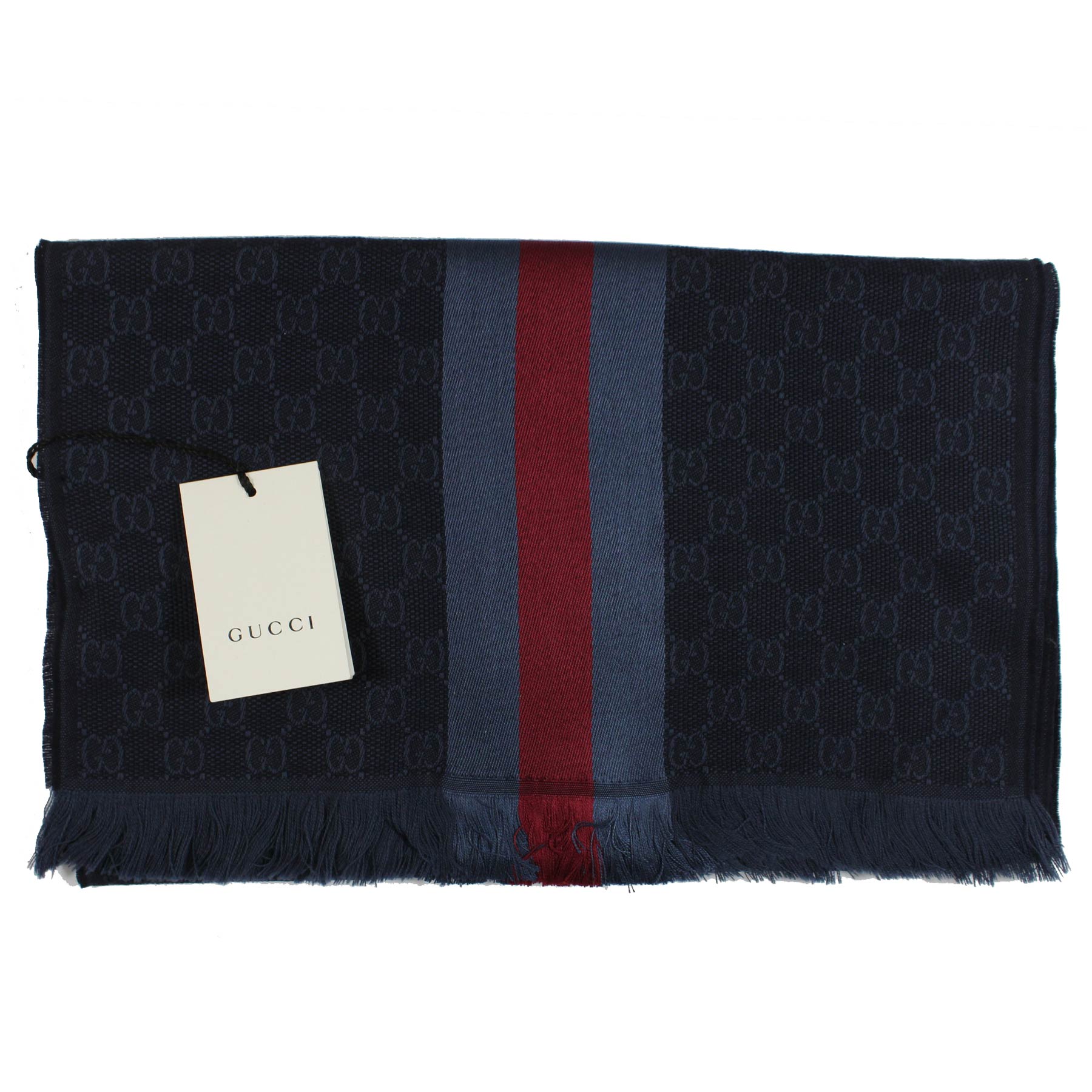 Gucci Scarf GG Web Stripe Verbiere Wool Silk Jacquard Shawl