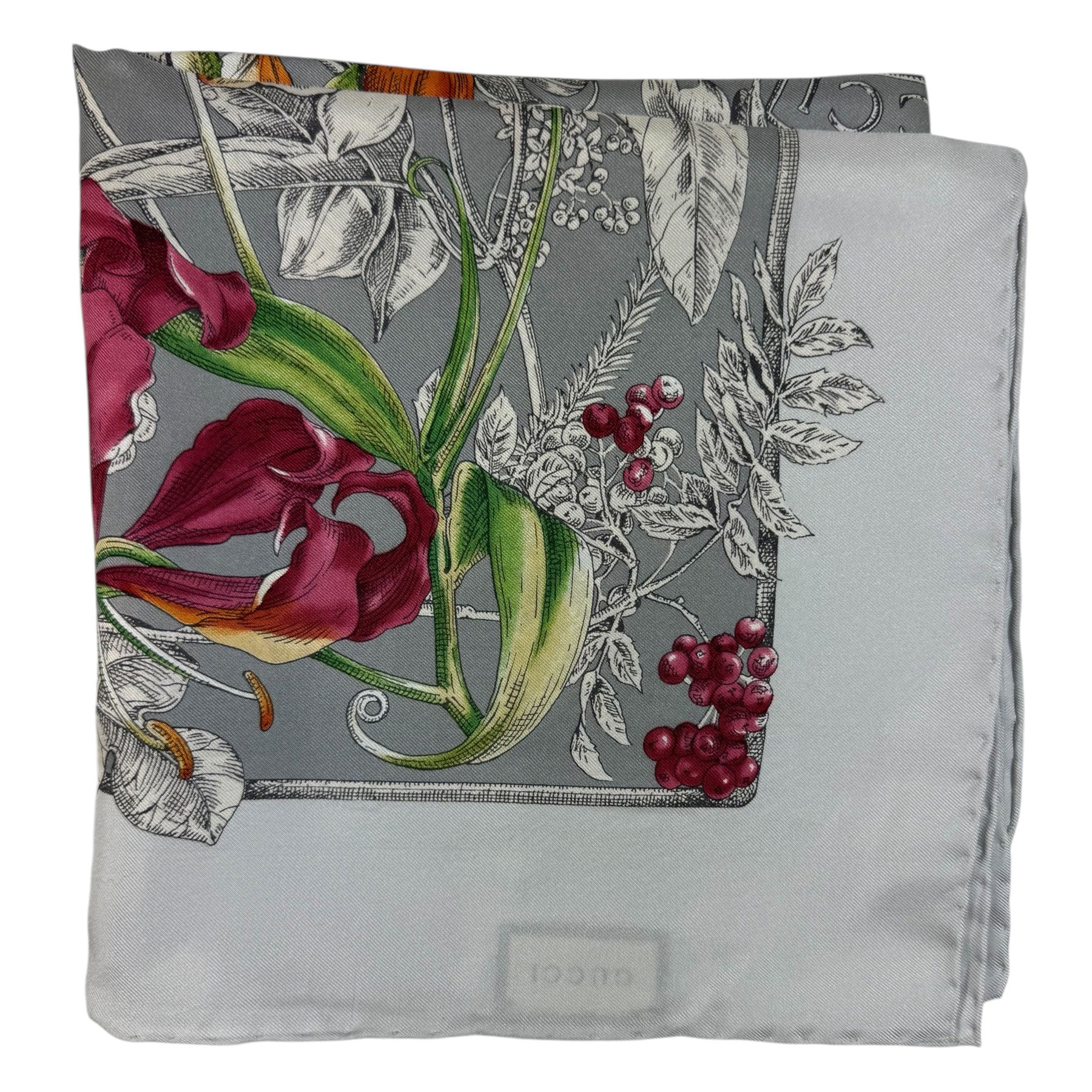 Genuine Gucci Scarf Gray Botanical Floral 