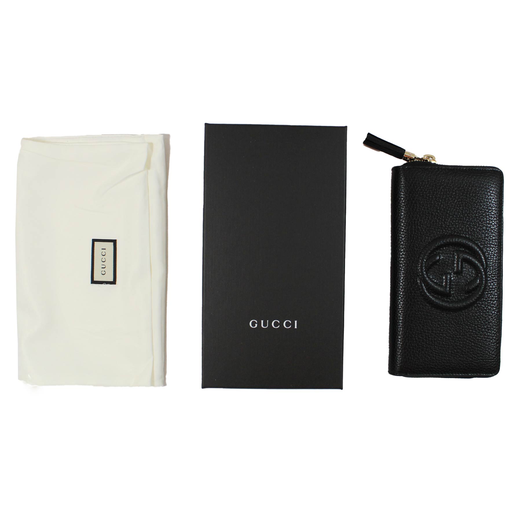 Gucci Leather Wallet Black GG Cellarius Design Women Collection