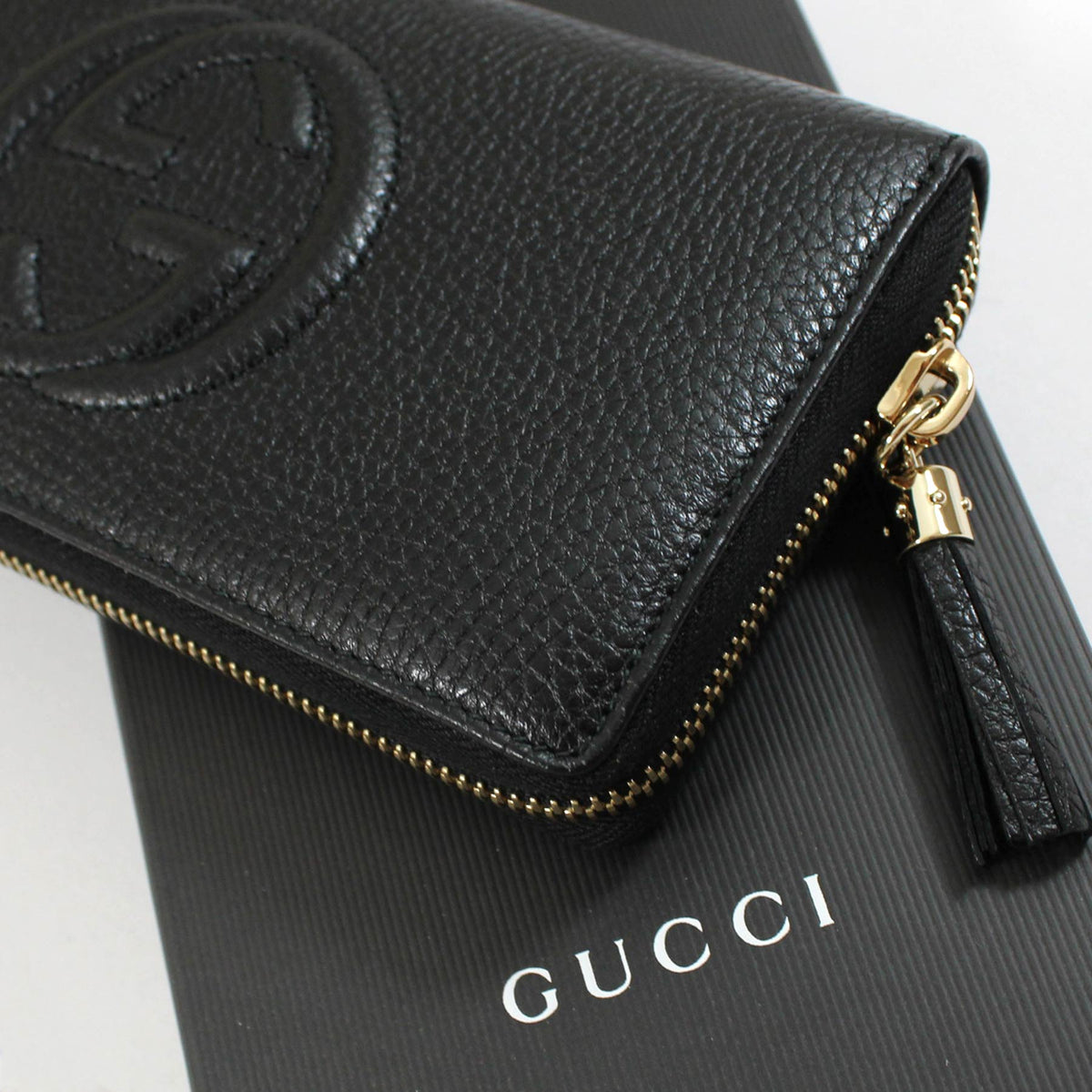 Gucci Leather Wallet Black GG Cellarius Design Women Collection