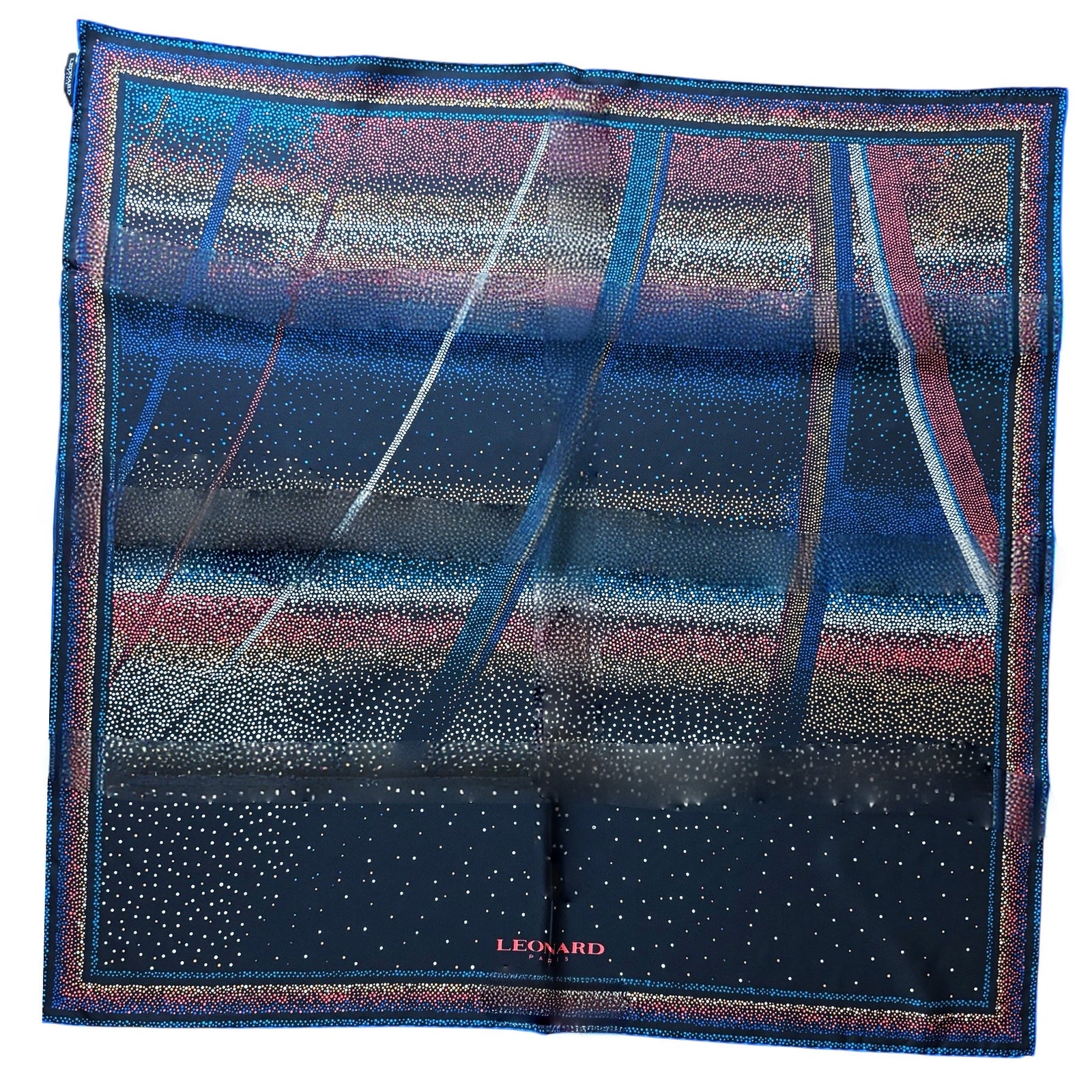 Leonard Paris Scarf Black Dotted Design - Twill Silk Large Square Foulard