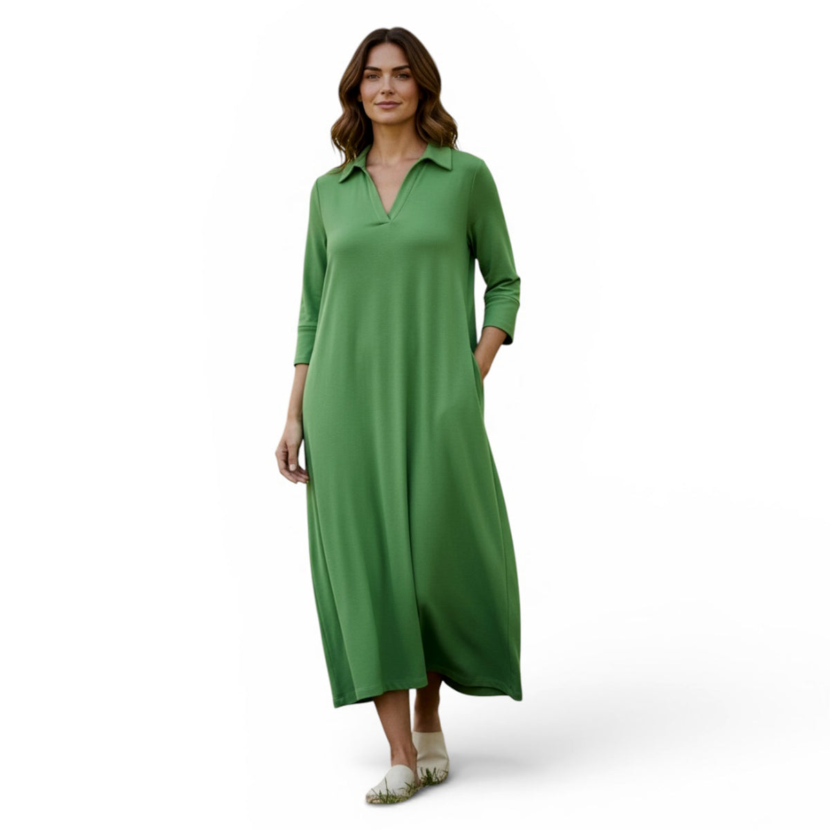 Olivia Kaftan Olive Linen Blend L - Women Beachwear Hand Made In Italy REDUCED - SALE