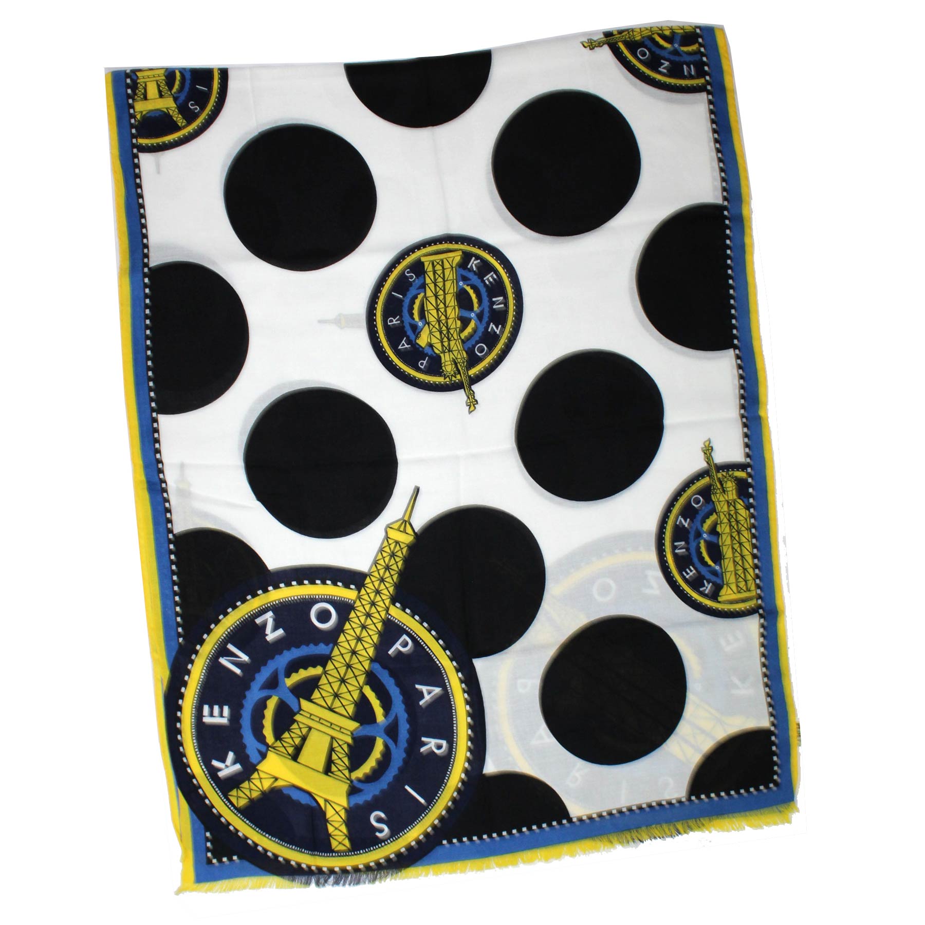 Kenzo Scarf Royal Blue Yellow Polka Dot Design - Cotton Blend Shawl