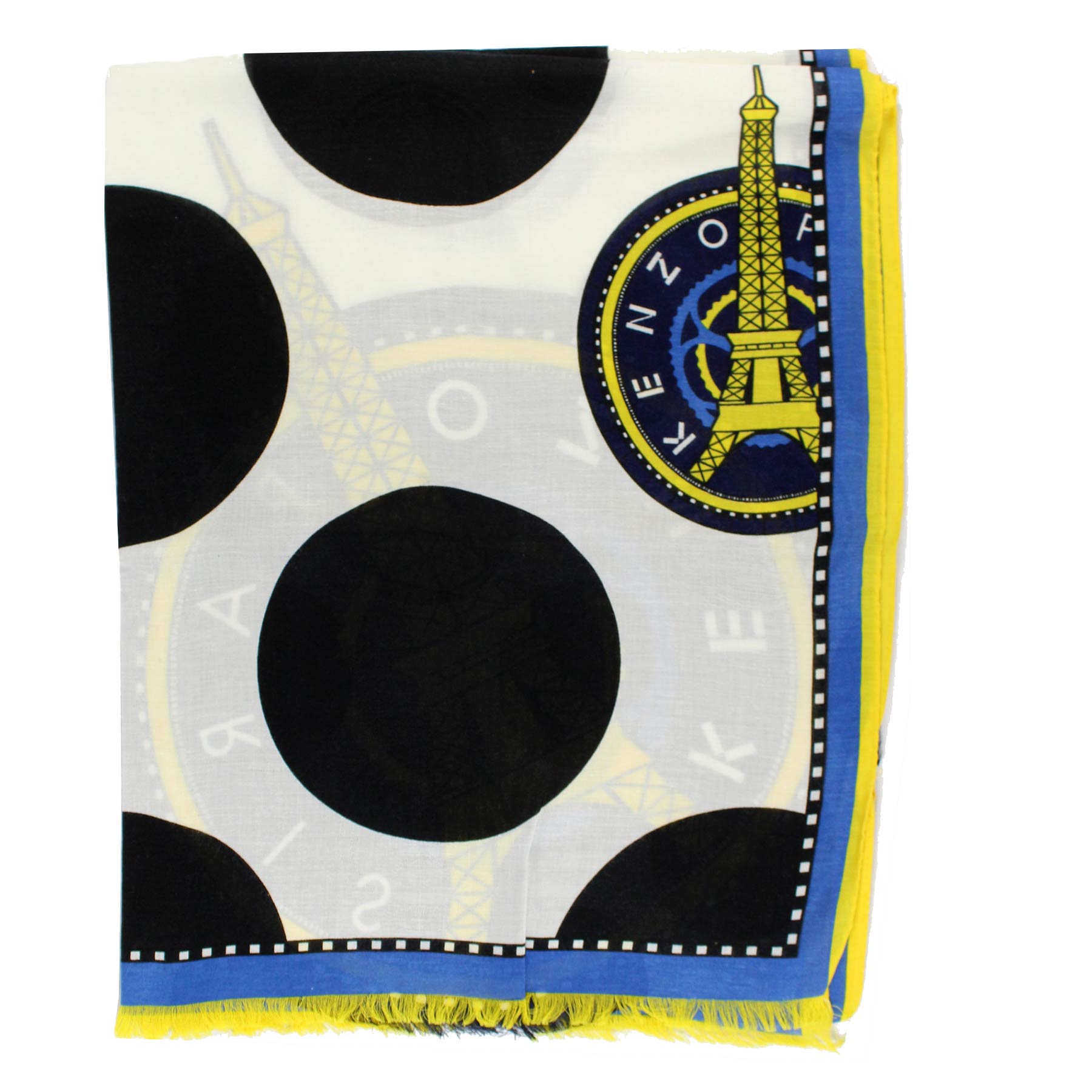 Kenzo Scarf Royal Blue Yellow Polka Dot Design - Cotton Blend Shawl