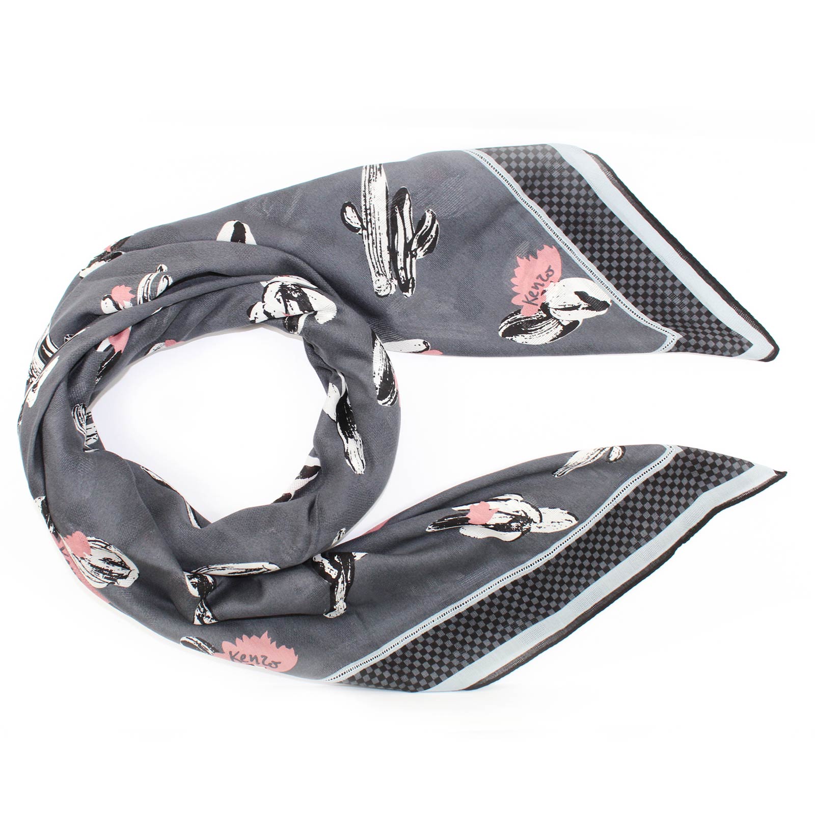 Kenzo Scarf Gray Cactus  Logo 