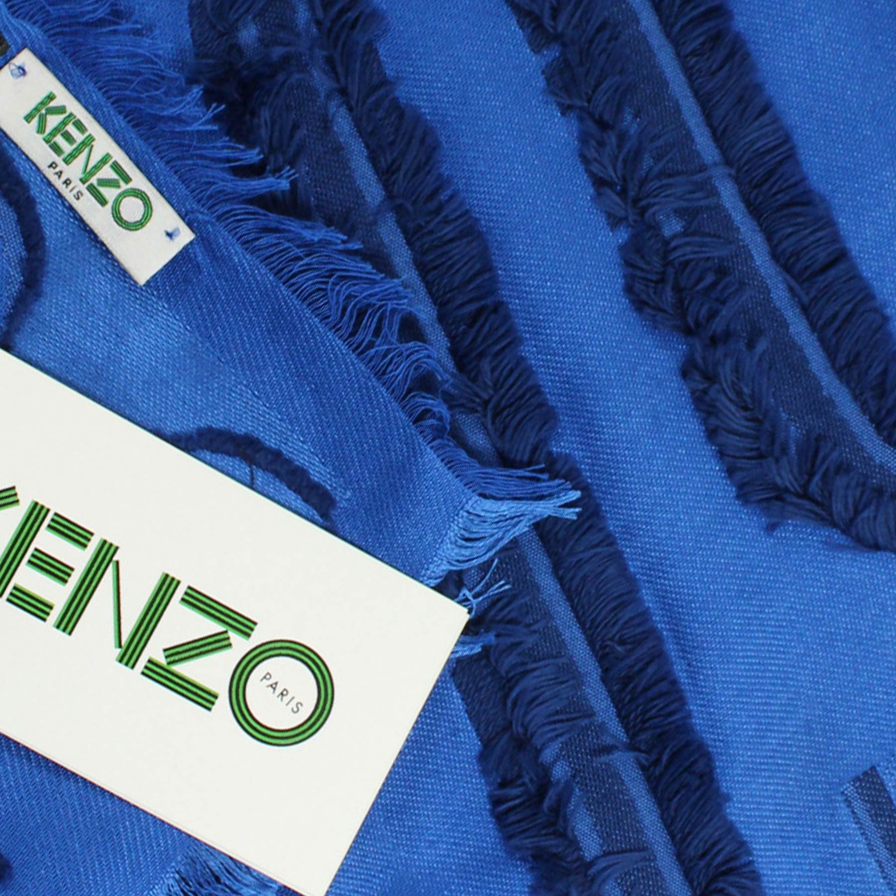 Kenzo Scarf Royal Blue Design - Large Cotton Silk Shawl FINAL SALE