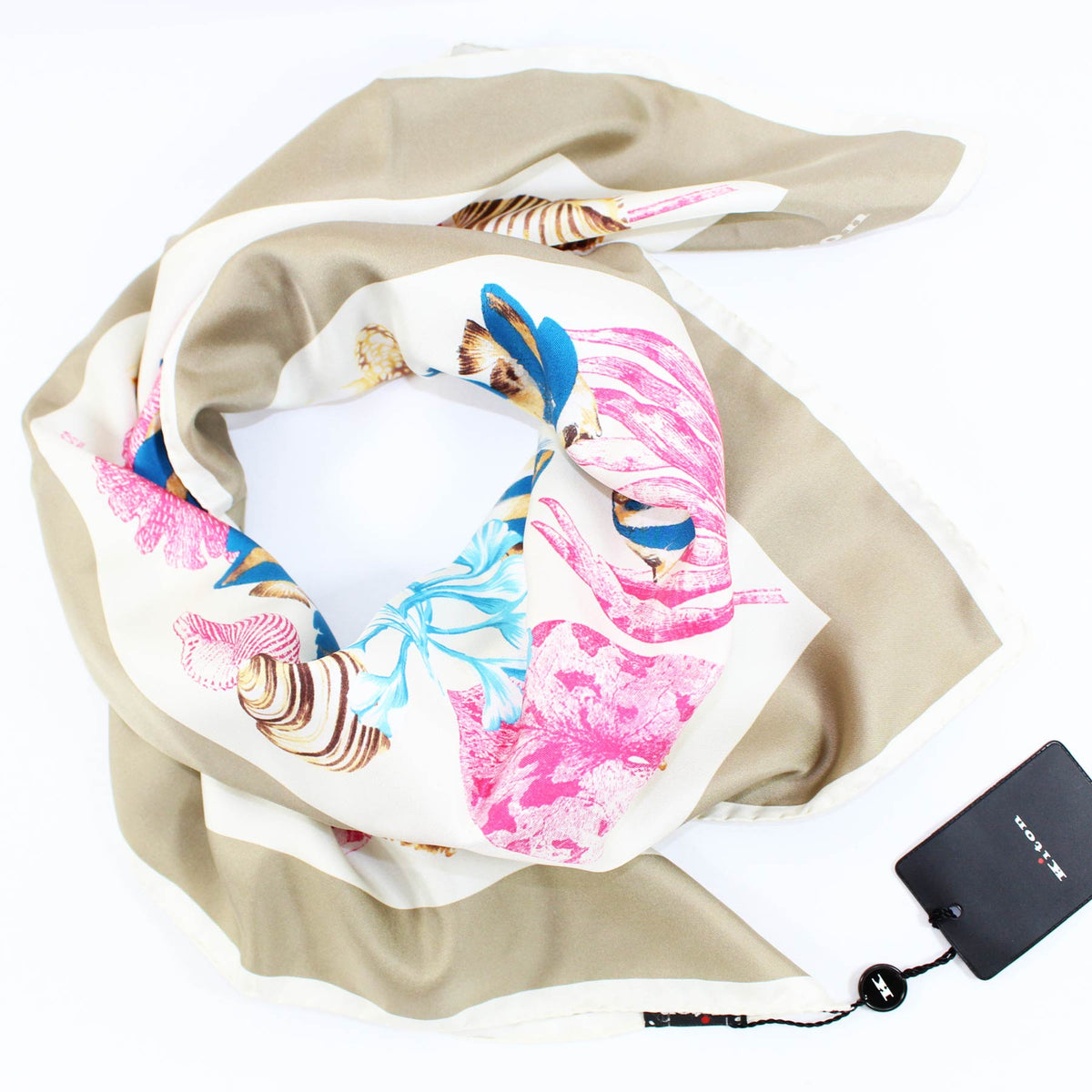 Kiton Scarf White Taupe Pink Floral