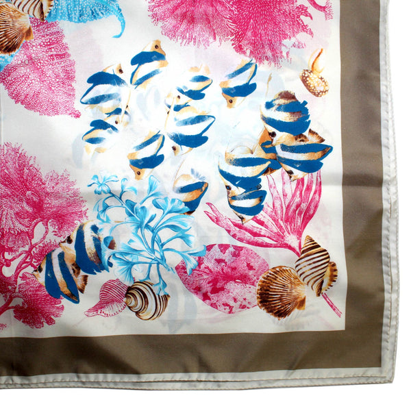 Kiton Silk Scarf Pink Beach Print - 36 inch Square Foulard Final Sale