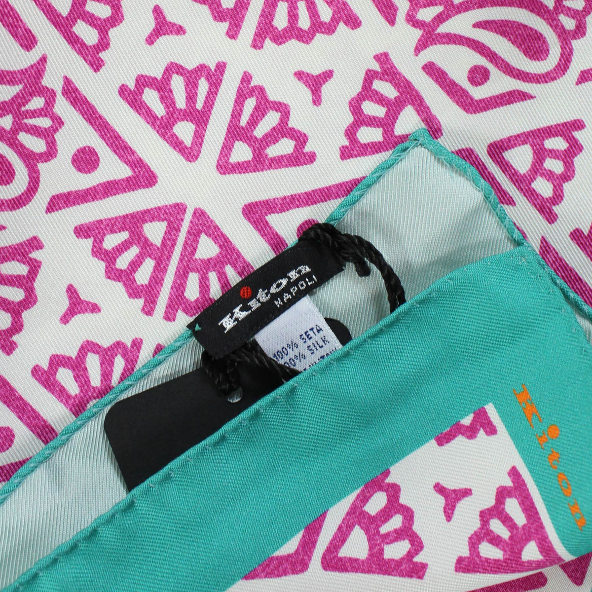 Kiton Scarf White Aqua Pink Design