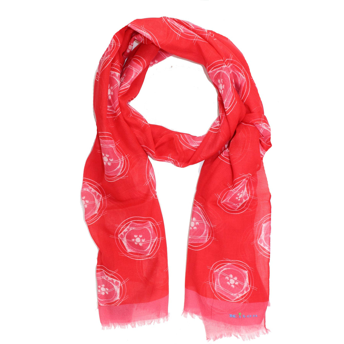 Kiton Cotton Scarf Red Pink Buttons Design SALE