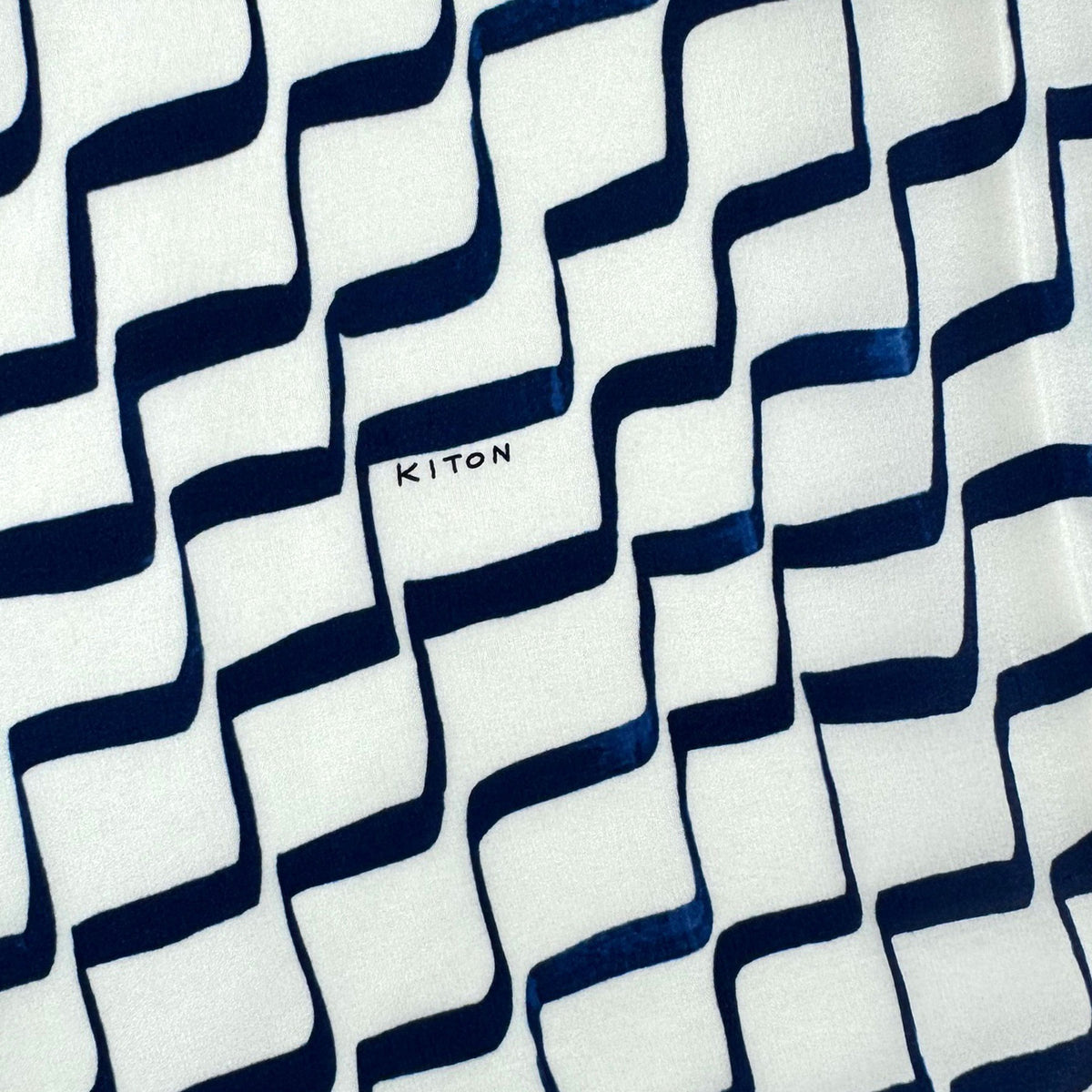 Kiton Women Scarf White Navy- Twill Silk Square Foulard