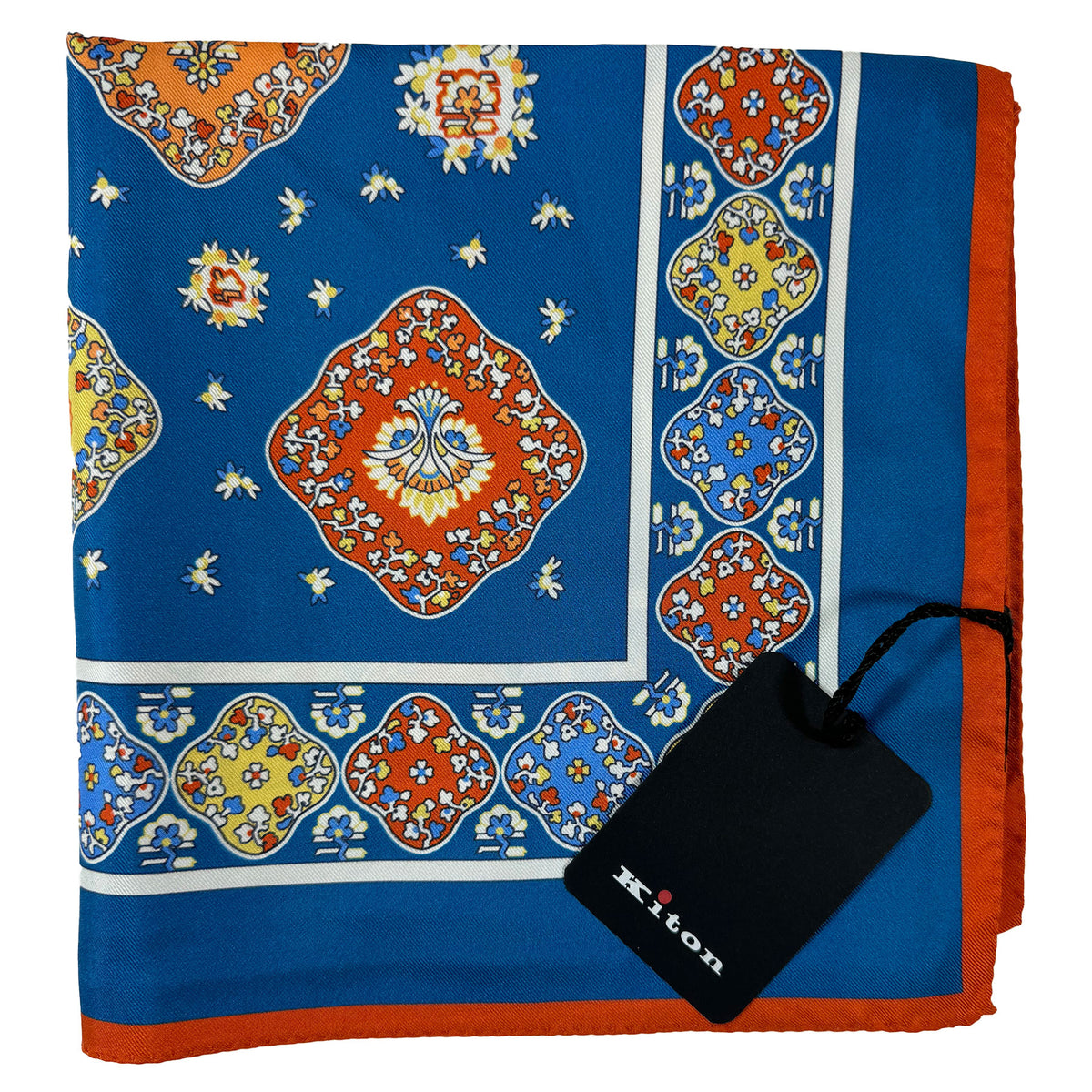 Kiton Women Scarf Dark Blue Orange Design - Twill Silk