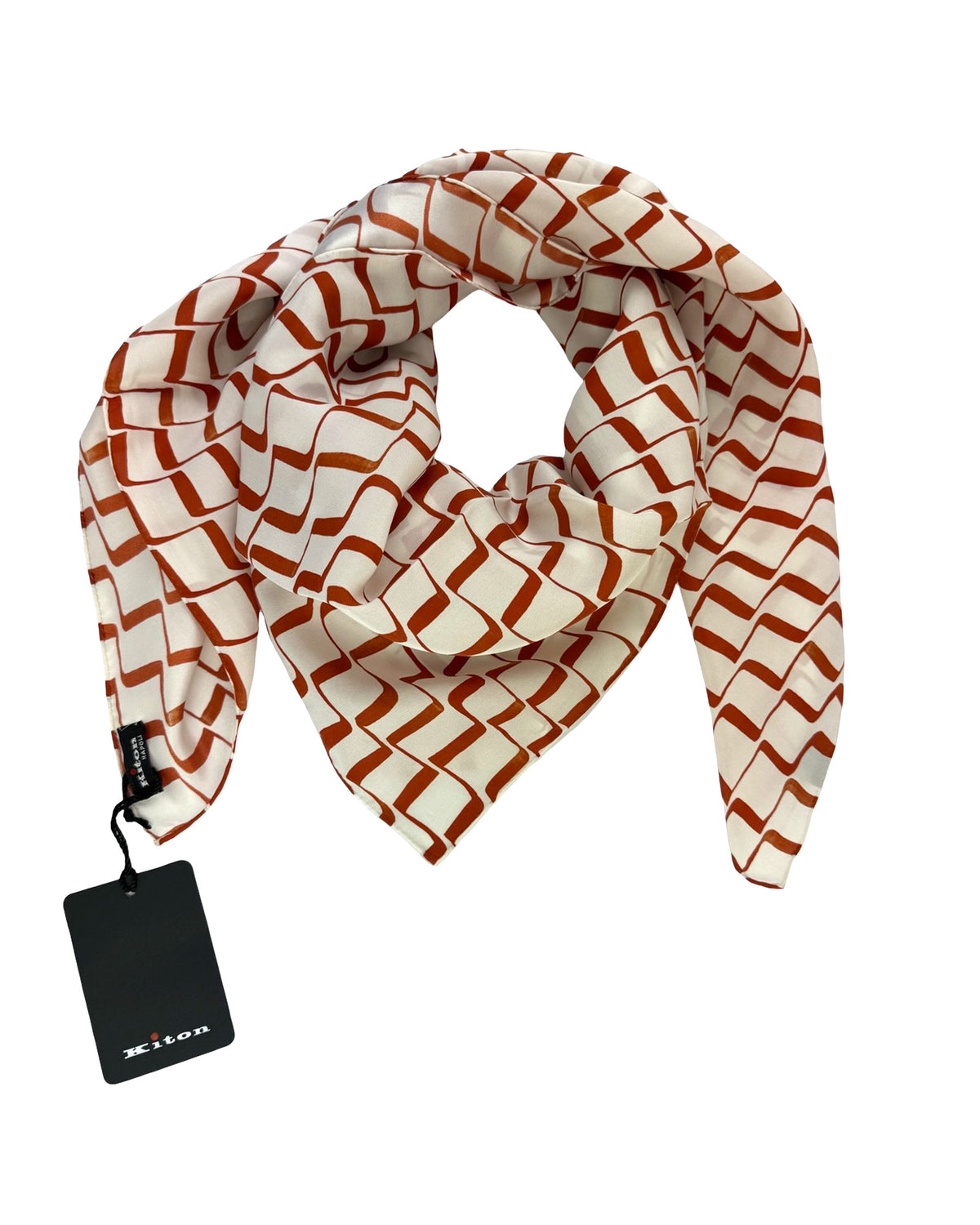 Kiton Women Scarf White Brown - Twill Silk Square Foulard