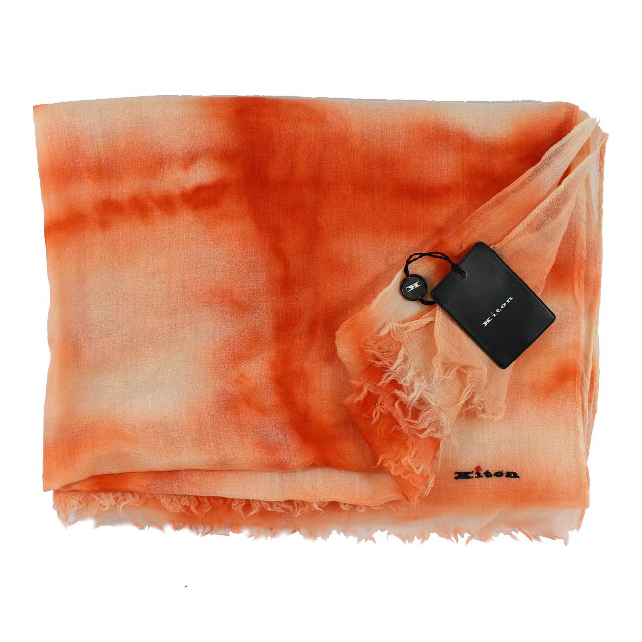 Kiton Cashmere Silk Scarf Orange White SALE