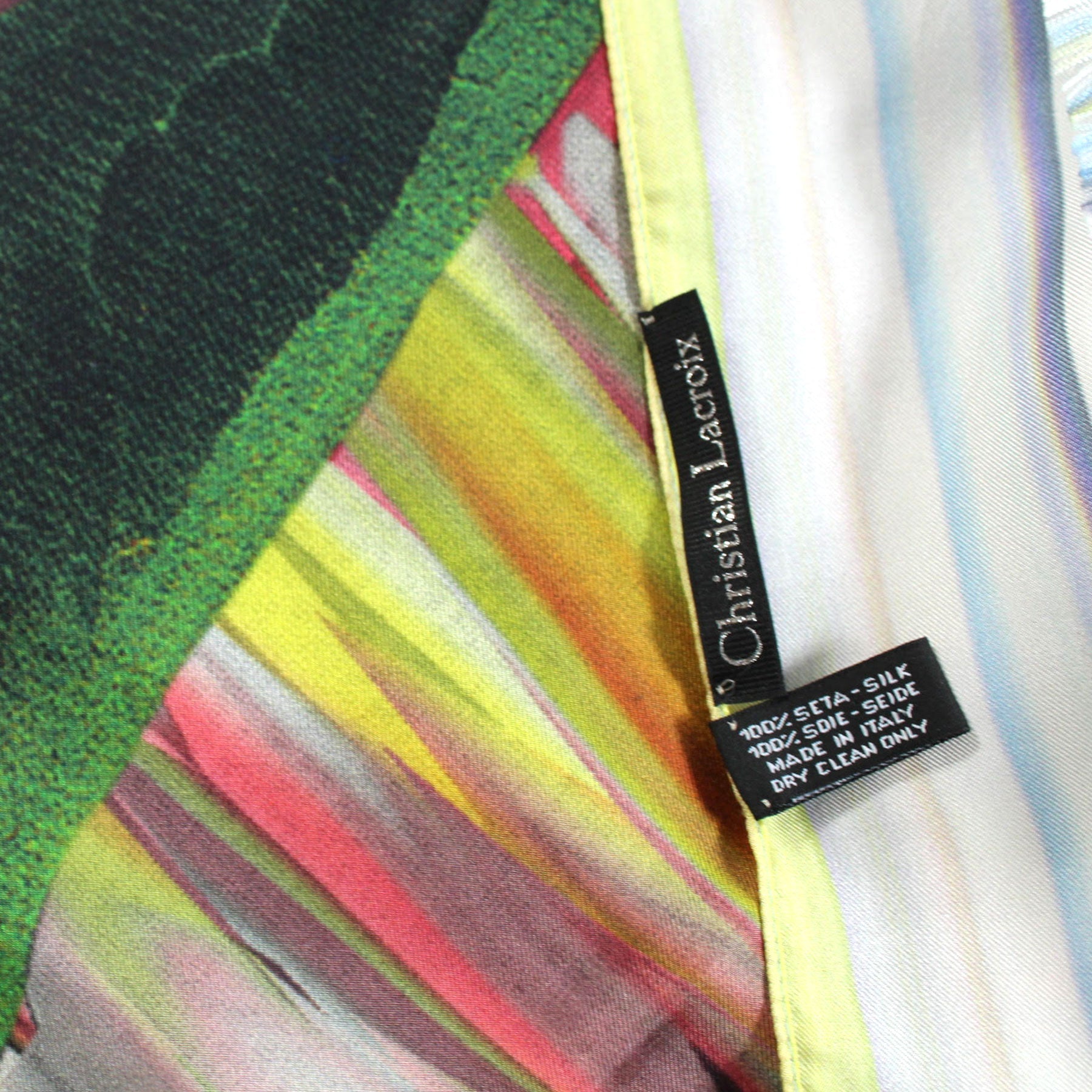 Christian Lacroix Scarf Original Print Yellow Blue Green Stripes Design - Extra Large Silk Wrap