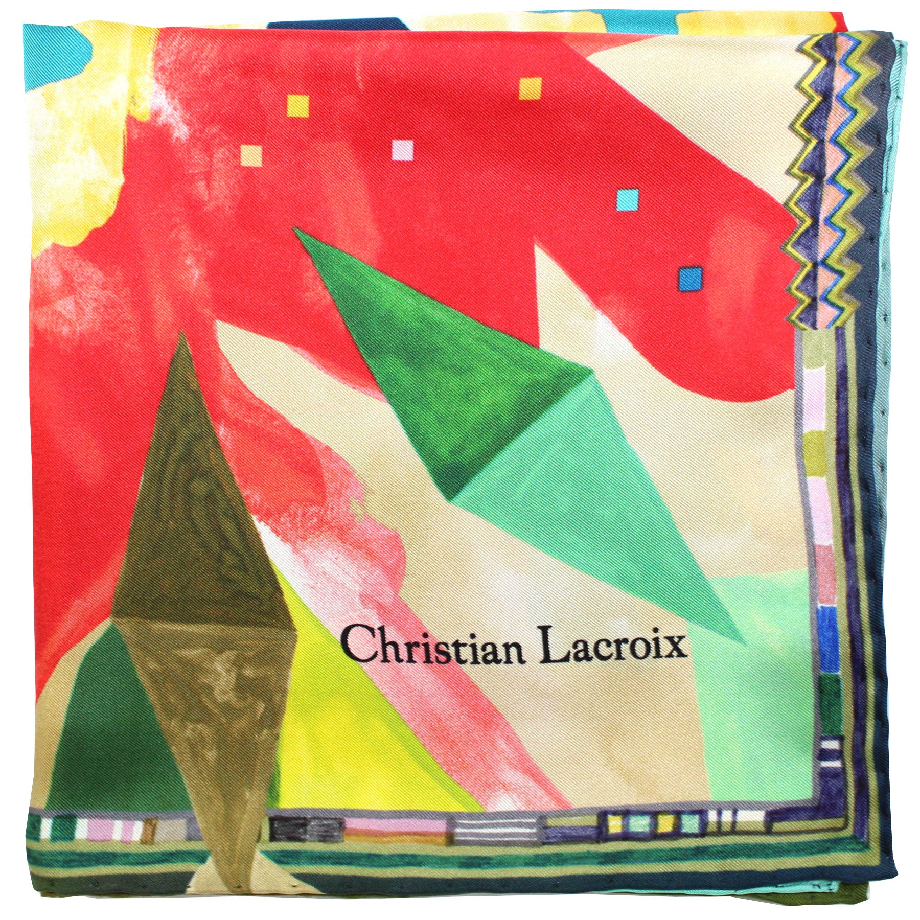 Christian Lacroix Scarf Red Green Love Kiss Design - Silk Square Foulard