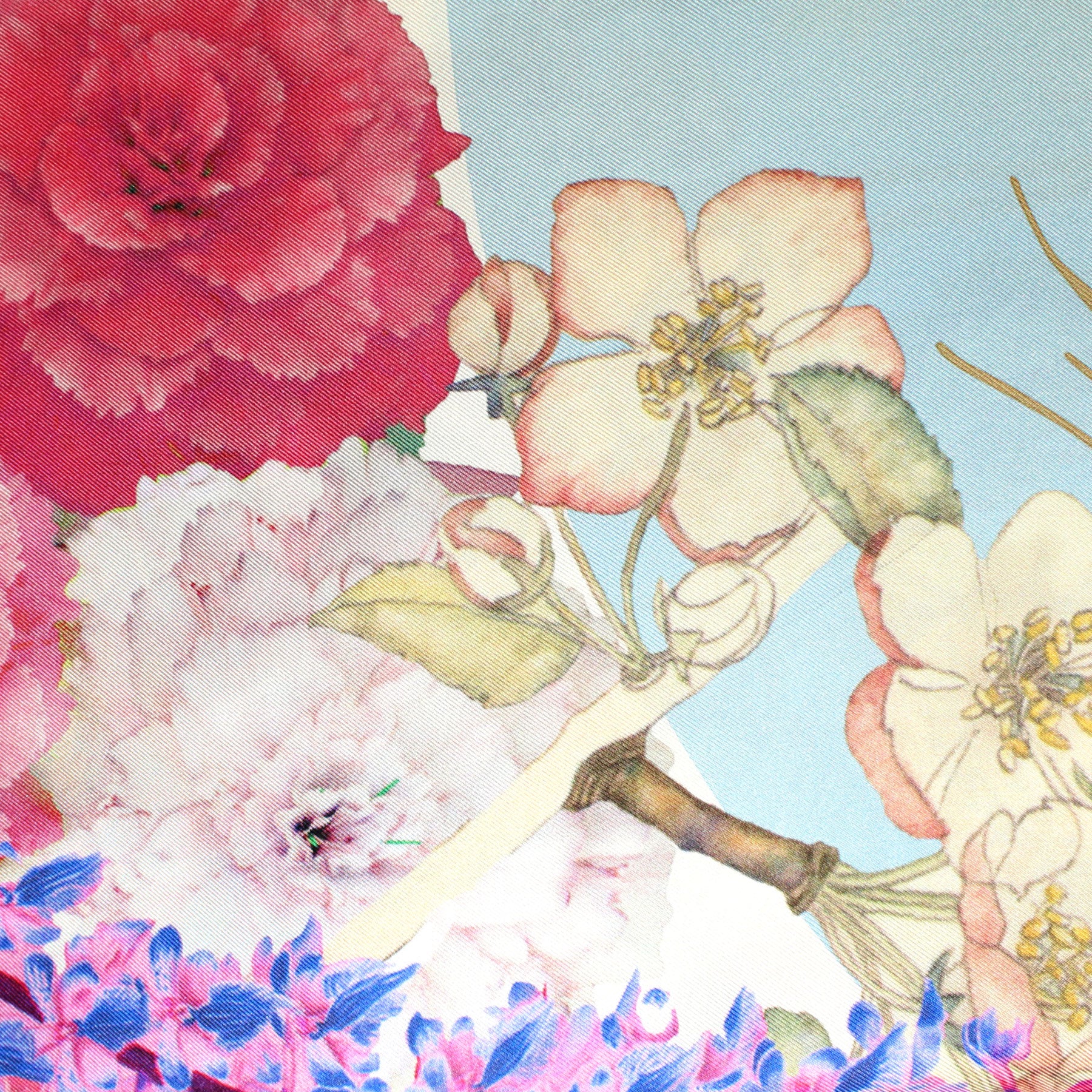 Christian Lacroix Scarf Pink Blue Floral Design - Silk Square Foulard