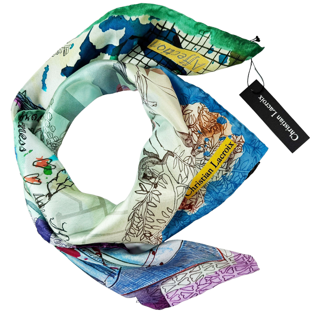 Christian Lacroix Scarf Love Tenderness Design - Twill Silk Square Foulard SALE