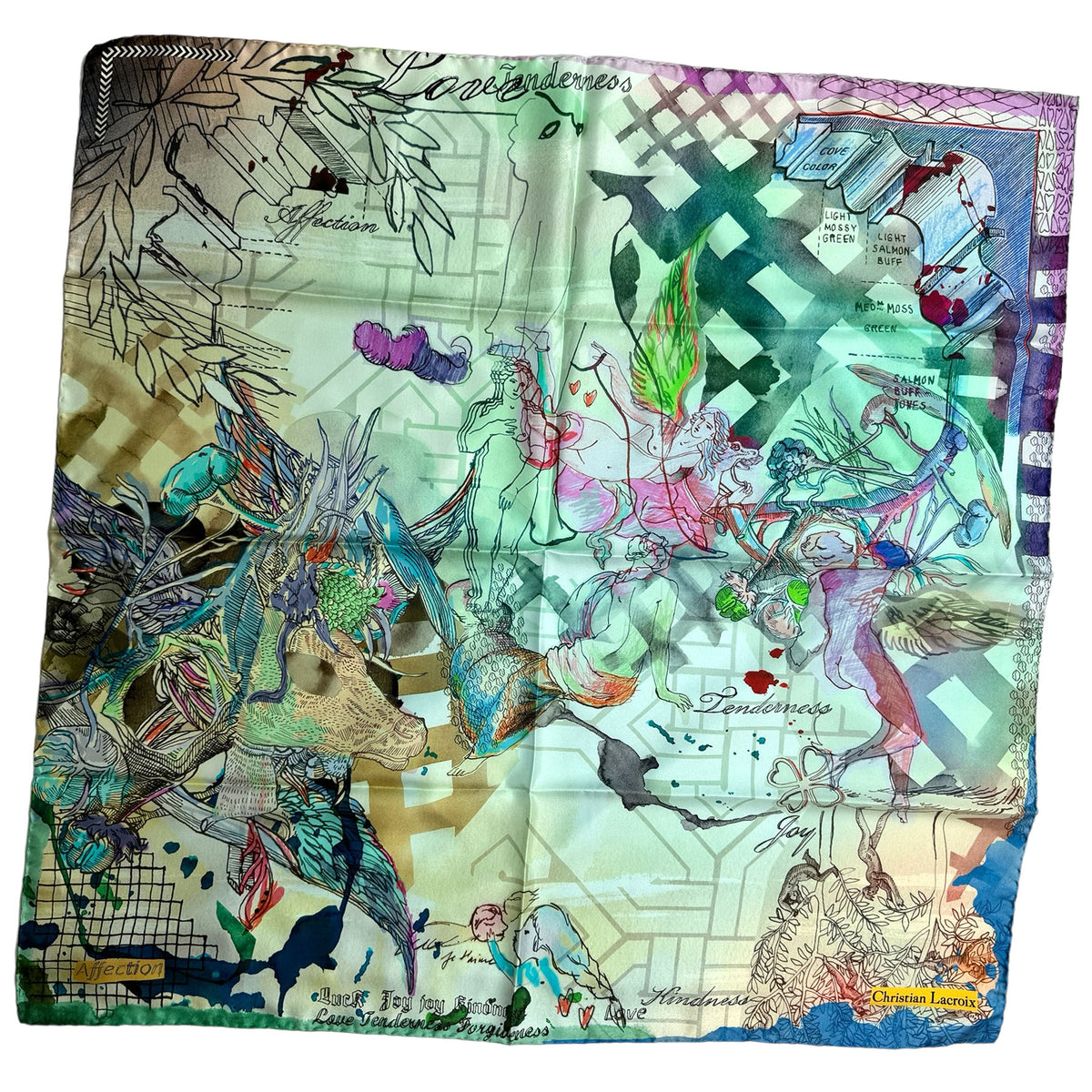 Christian Lacroix Scarf Love Tenderness Design - Twill Silk Square Foulard SALE
