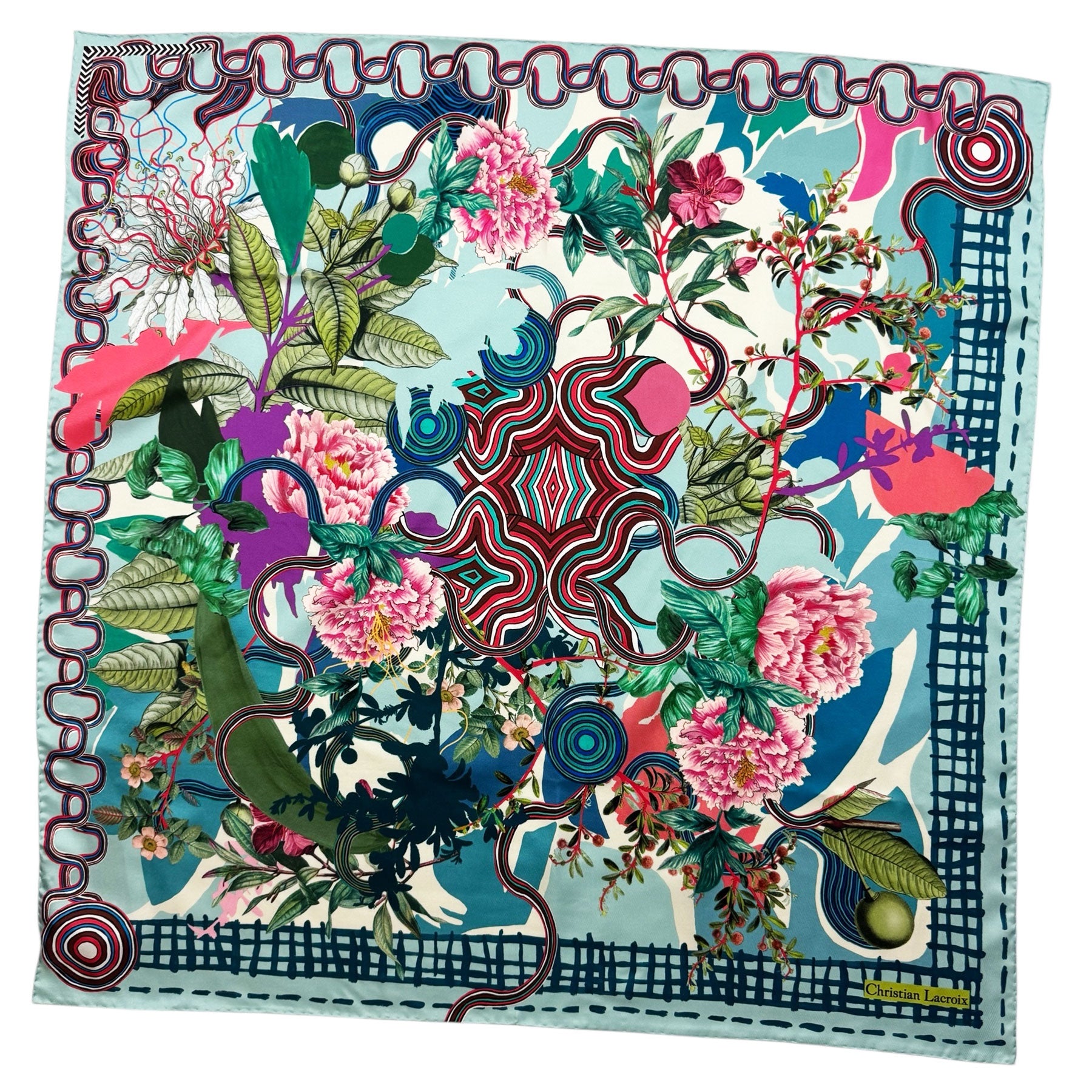 Christian Lacroix Scarf Light Blue Floral Bouquet - Square Twill Silk Foulard
