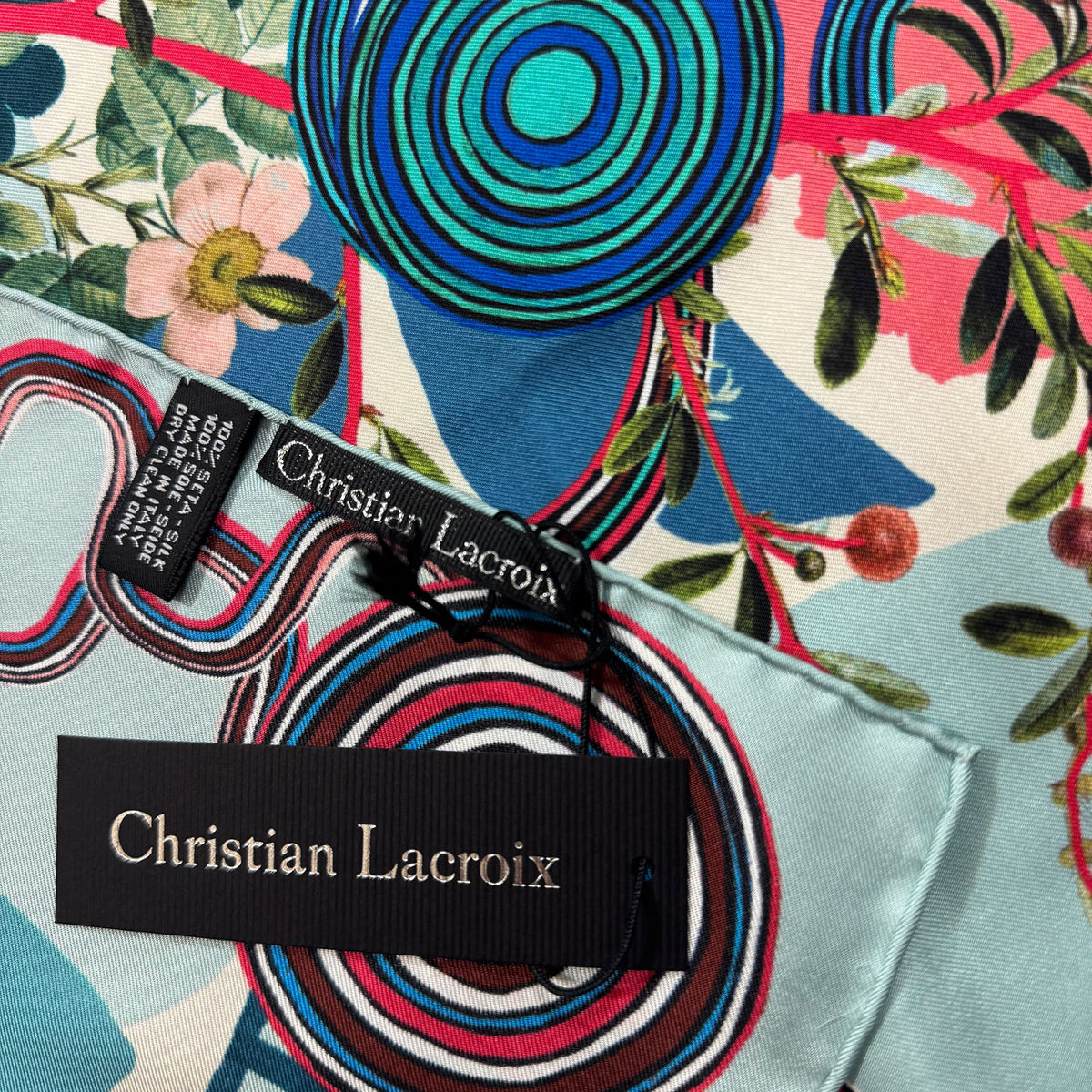 Christian Lacroix Scarf Light Blue Floral - Square Twill Silk Foulard