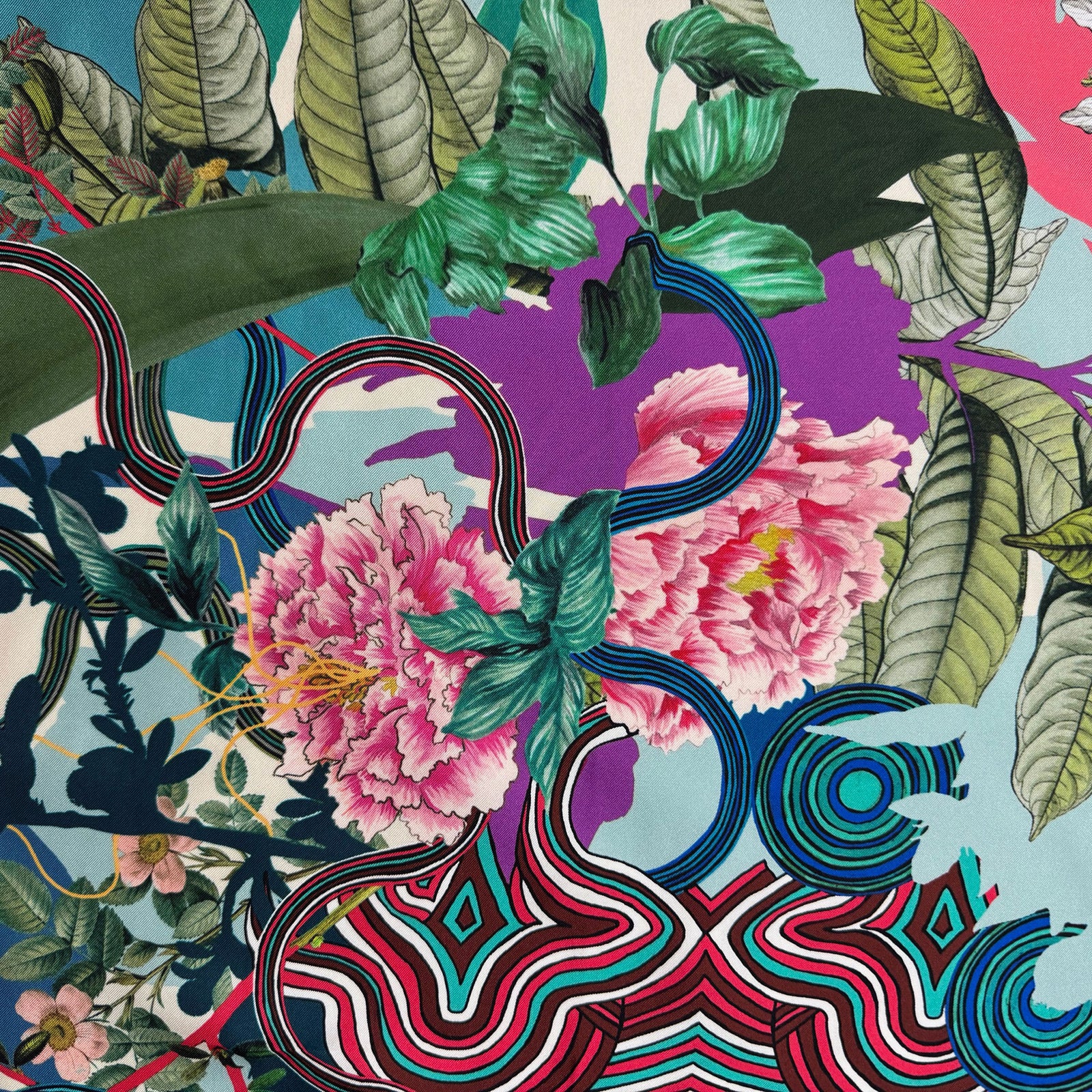 Christian Lacroix Scarf Light Blue Floral Bouquet - Square Twill Silk Foulard