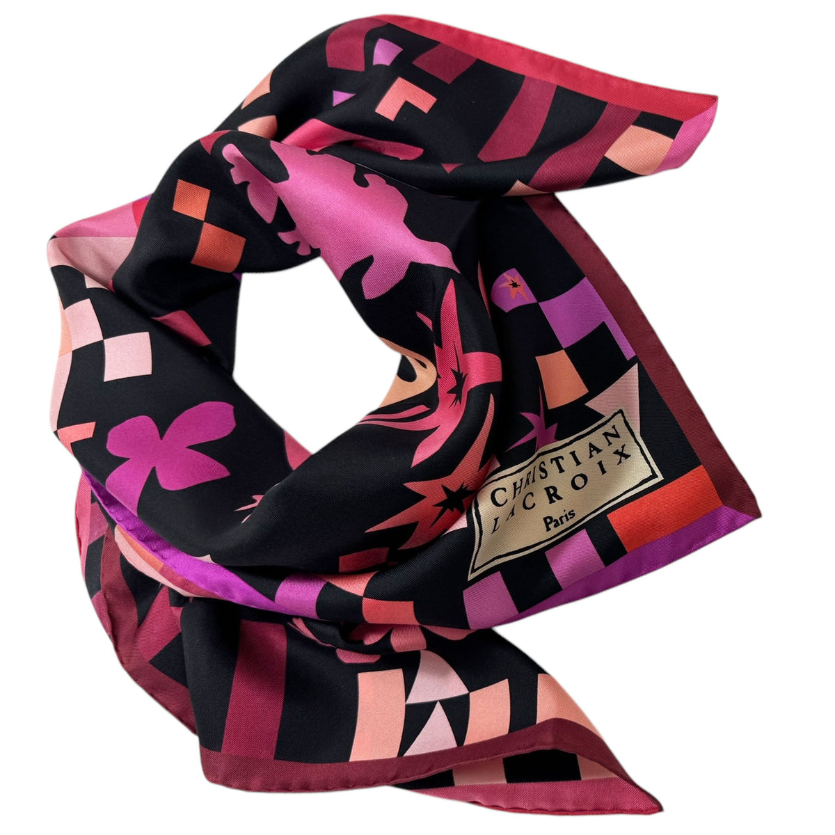 Christian Lacroix Scarf Pink Purple - Square Twill Silk Foulard