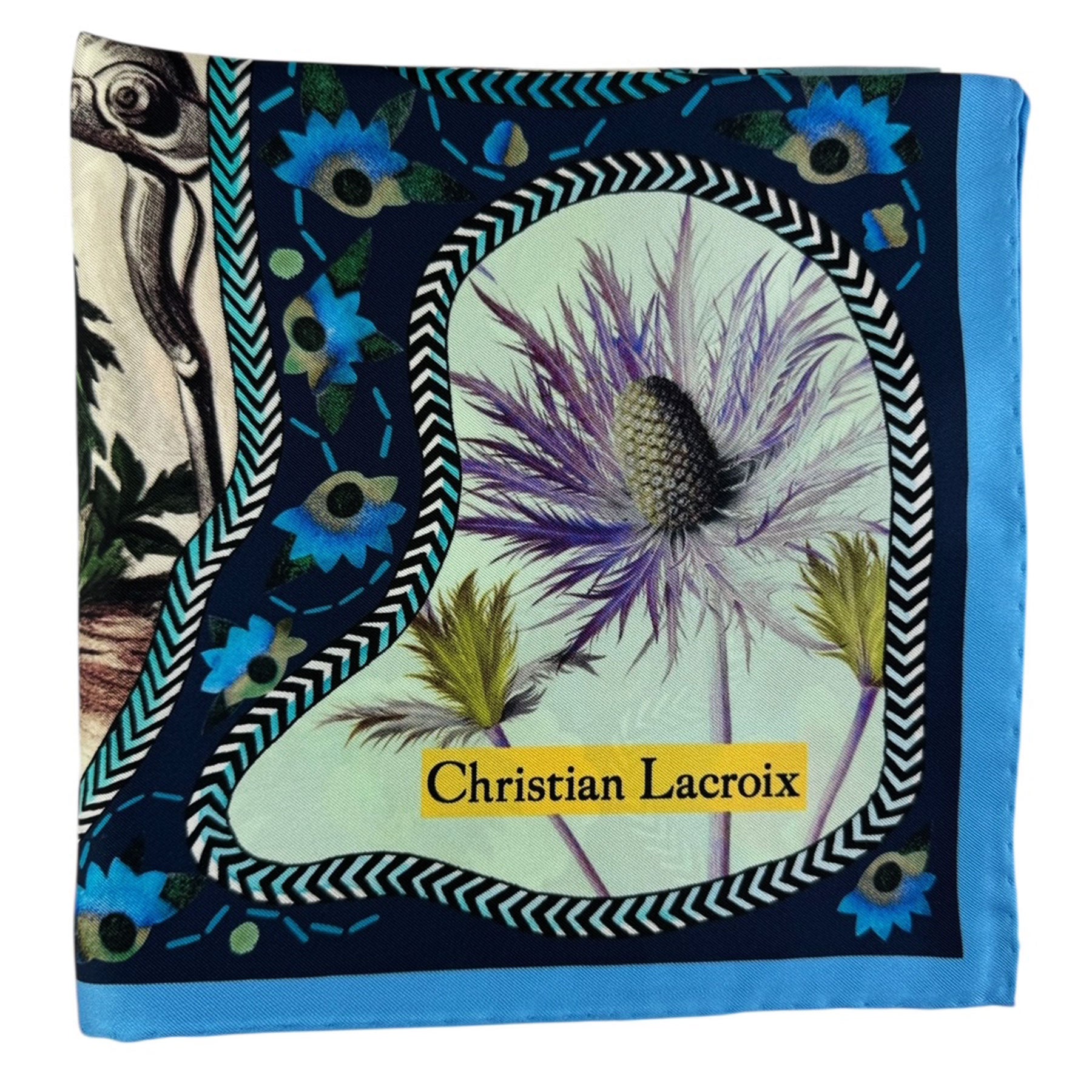 Christian Lacroix Scarf Floral Butterfly - Square Twill Silk Foulard - Made In Italy