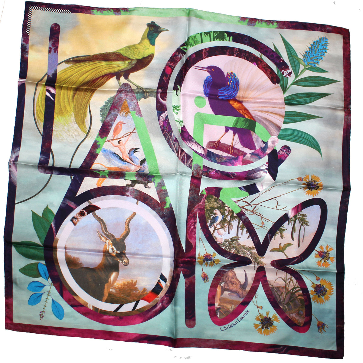 Christian Lacroix Scarf Animal &amp; Birds Print - Twill Silk Square Foulard