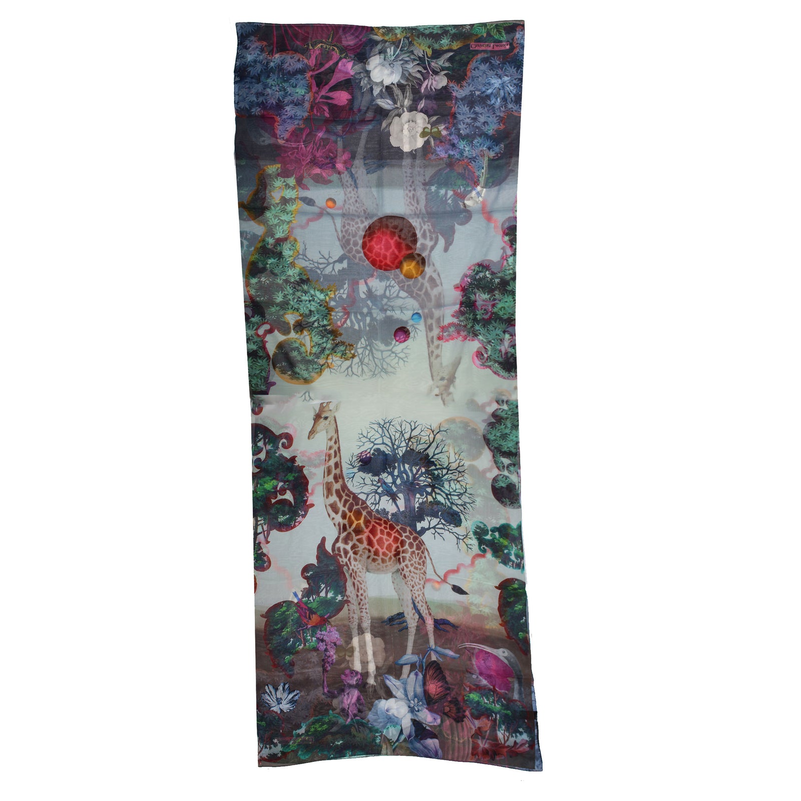 Christian Lacroix Scarf Midnight Blue - Chiffon Silk Shawl Animals
