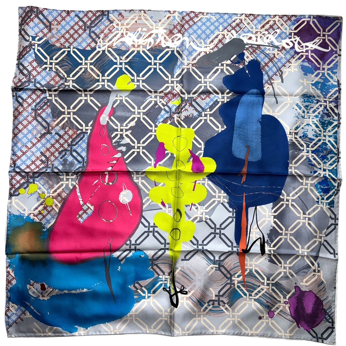 Christian Lacroix Scarf Gray Design - Twill Silk Square Foulard