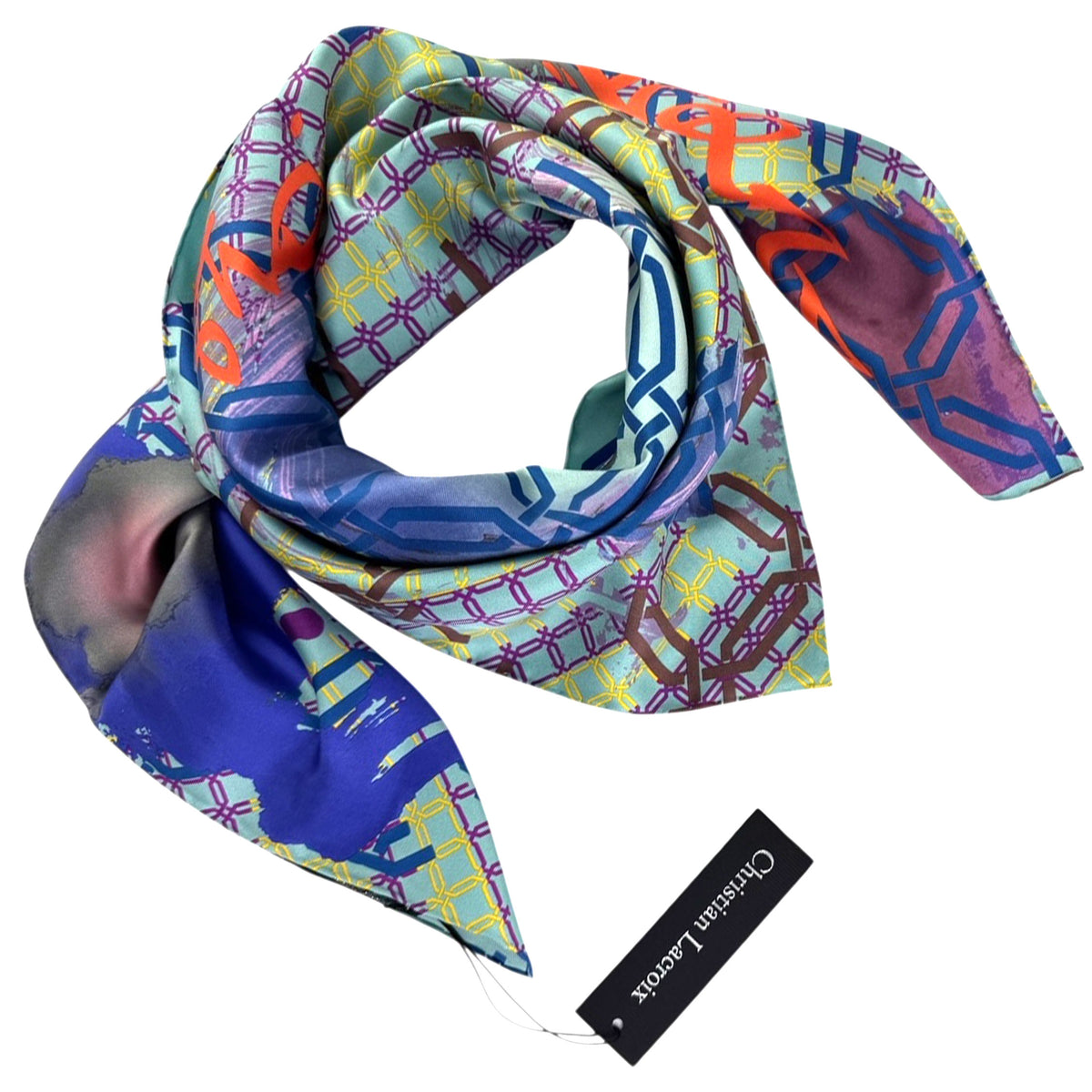Christian Lacroix Scarf Seafoam Abstract Original Design - Twill Silk Square Foulard