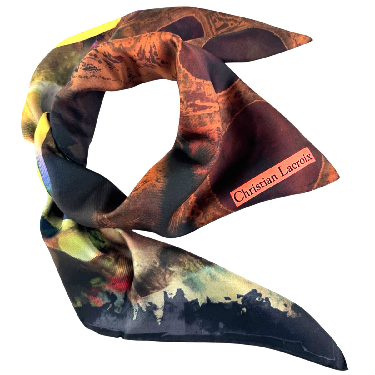 Christian Lacroix Scarf Original Heart &amp; Logo Design - Twill Silk Square Foulard