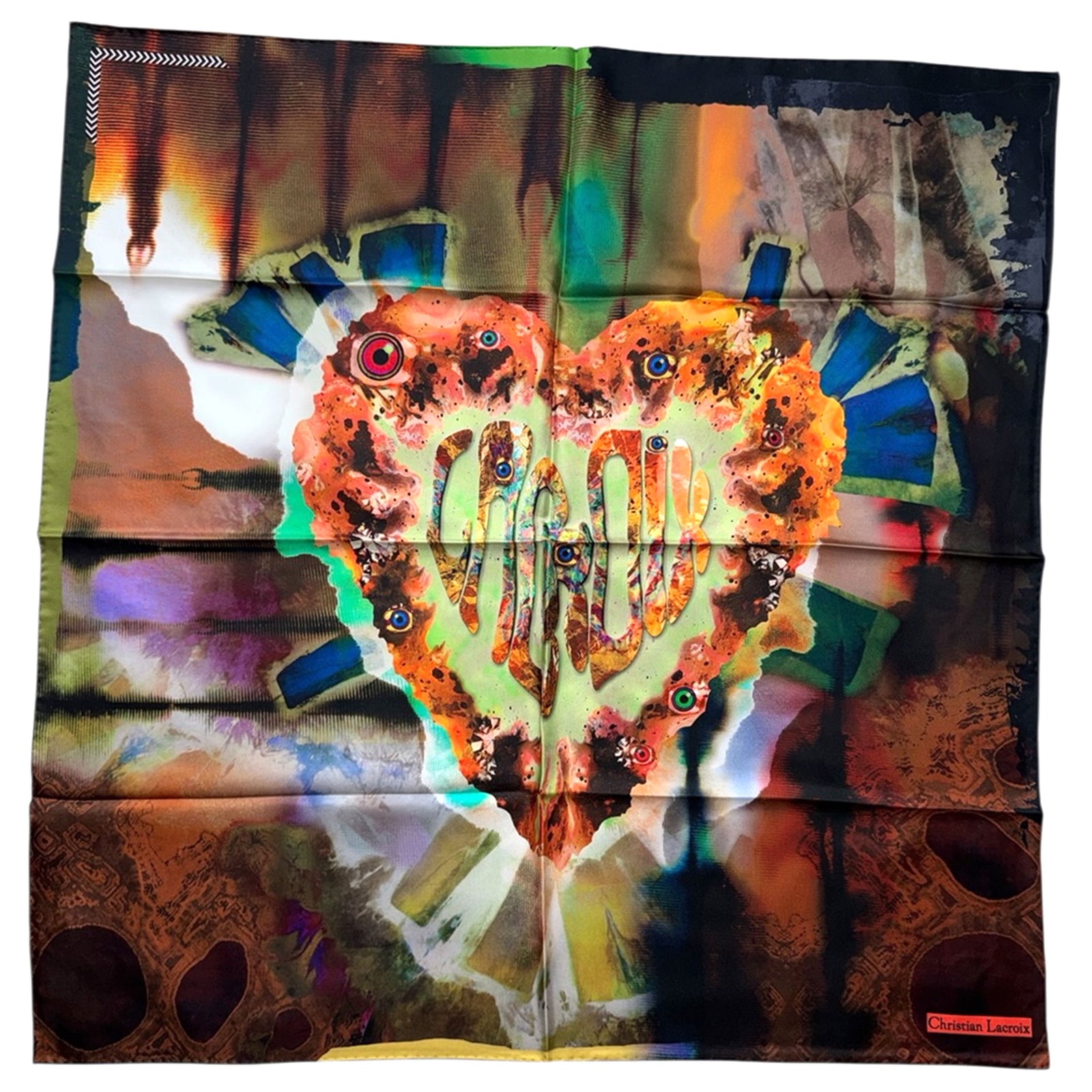 Christian Lacroix Scarf Original Heart & Logo Design - Twill Silk Square Foulard