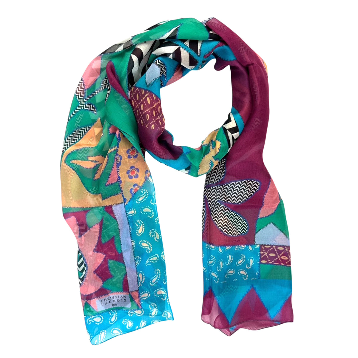 Christian Lacroix&amp;nbsp; Aqua Blue Green Fuchsia Paisley Patch