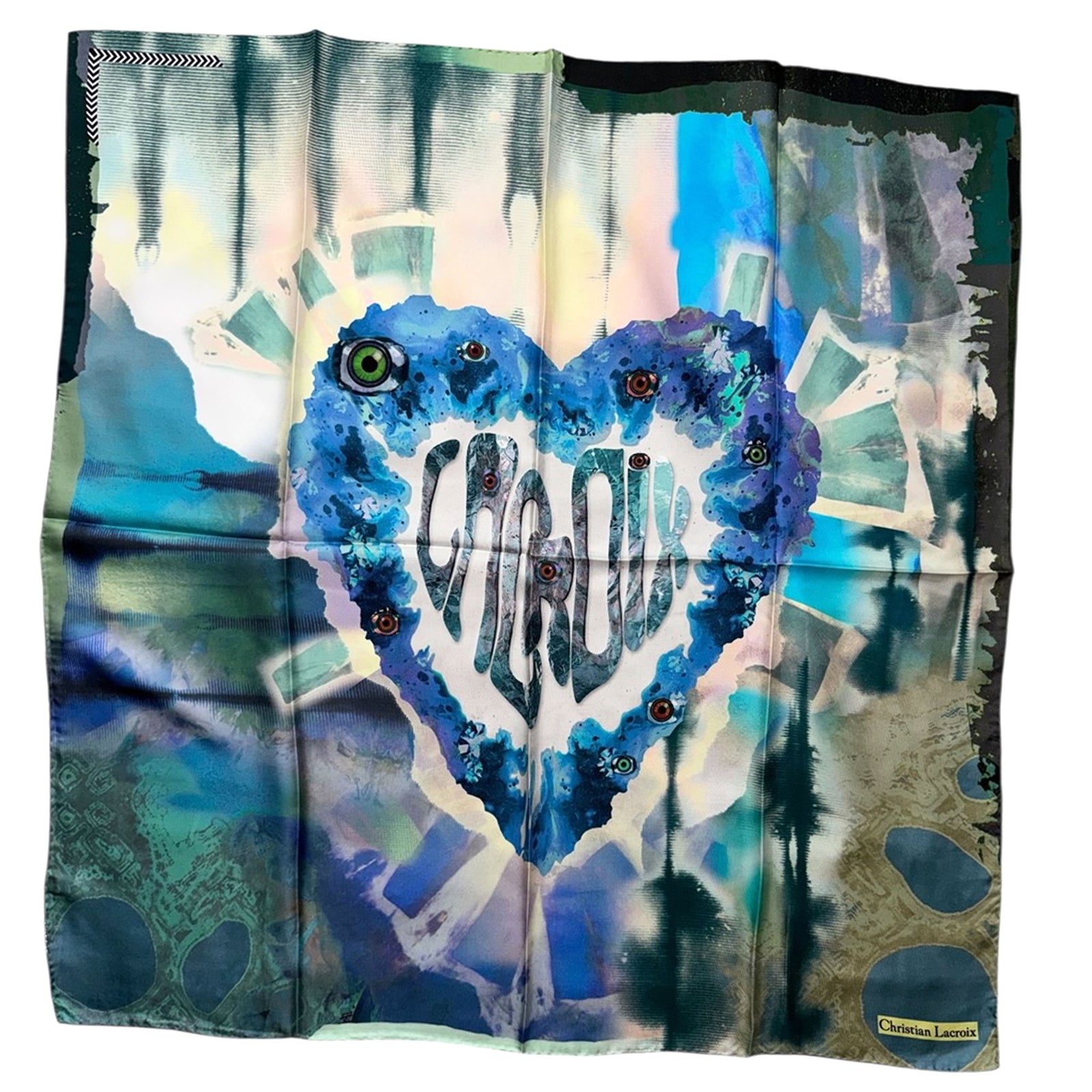 Christian Lacroix Scarf Abstract Heart & Logo Design - Twill Silk Square Foulard