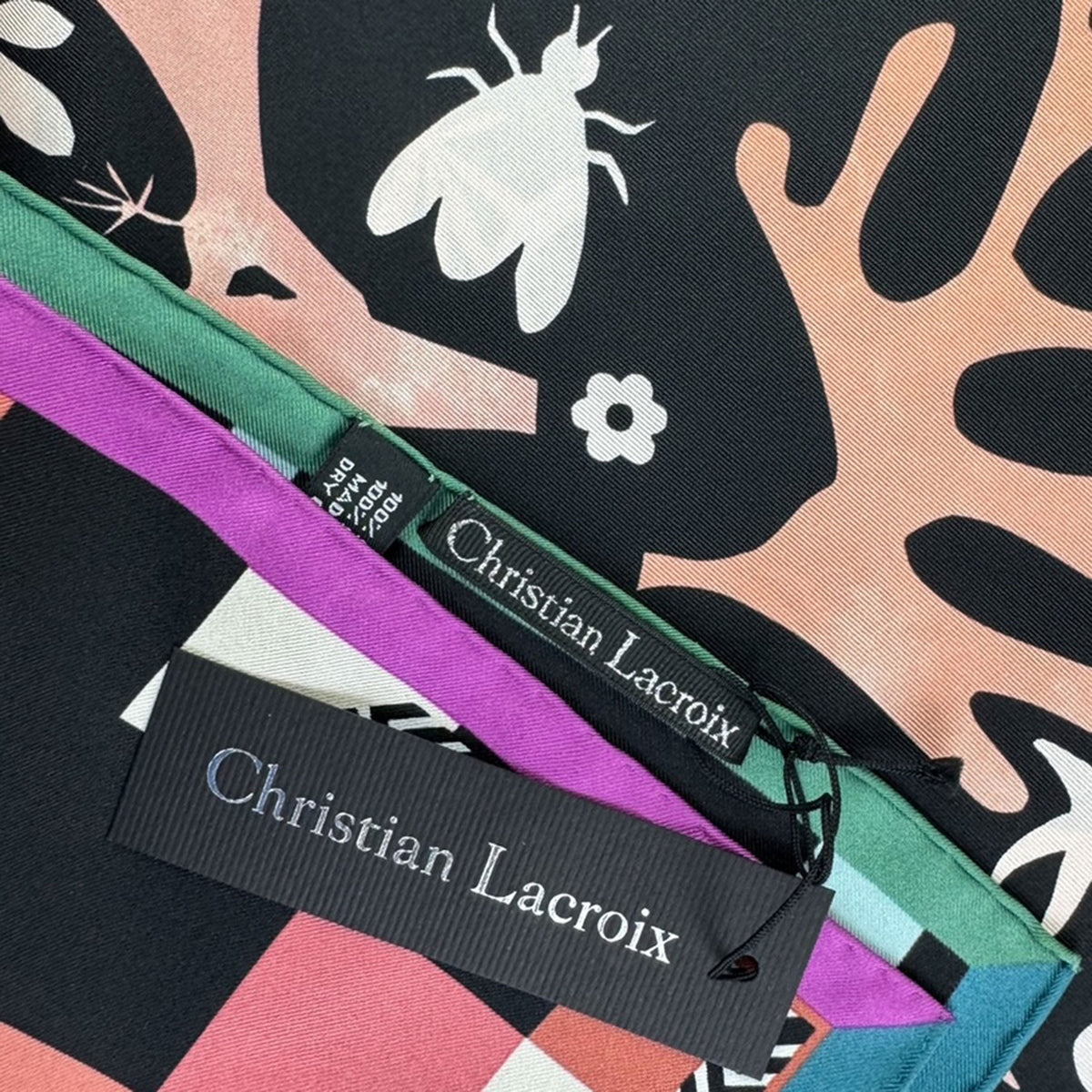 Christian Lacroix Scarf Black Tree Of Life Design - Twill Silk Square Foulard