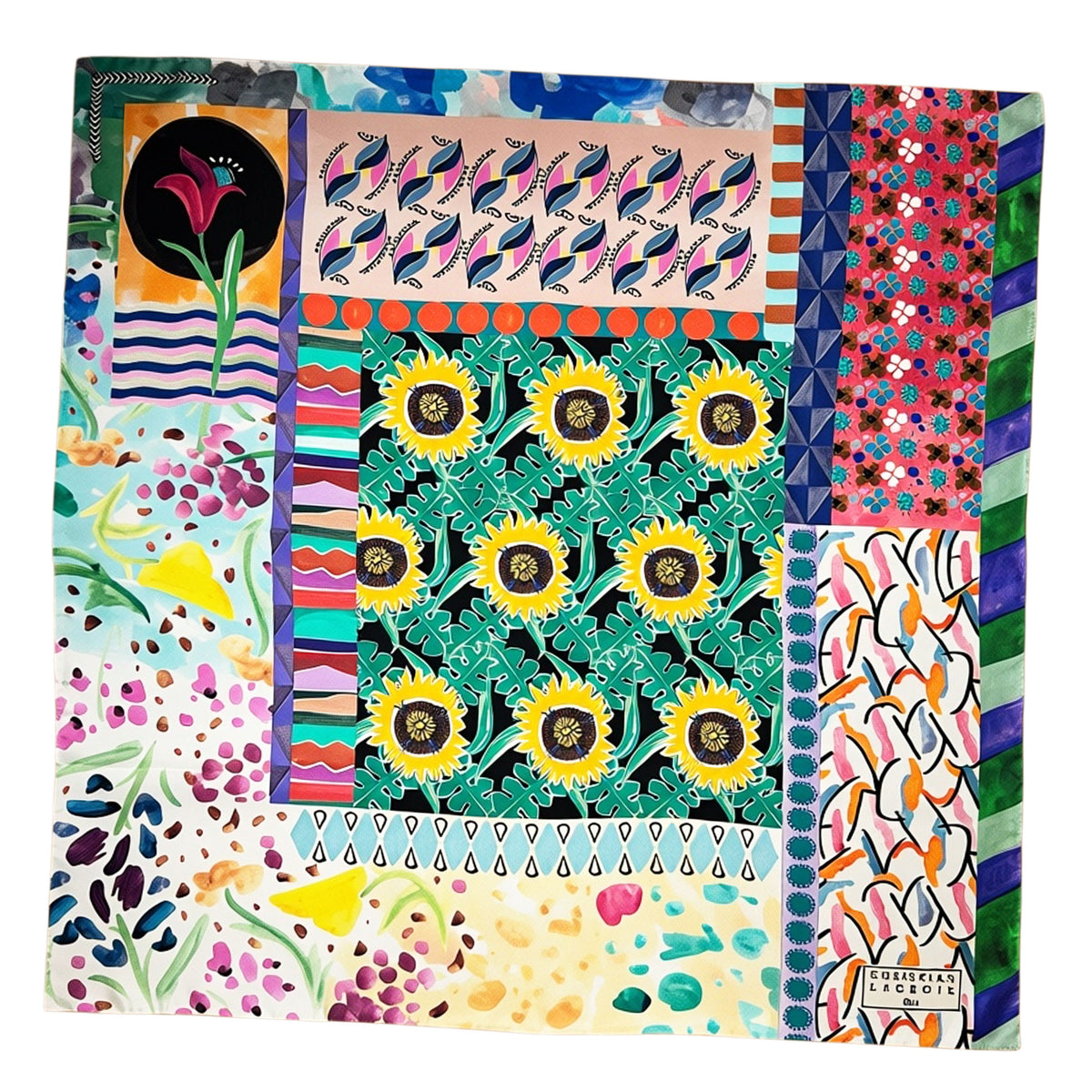 New Christian Lacroix Scarf Floral Patch - Twill Silk Square Foulard