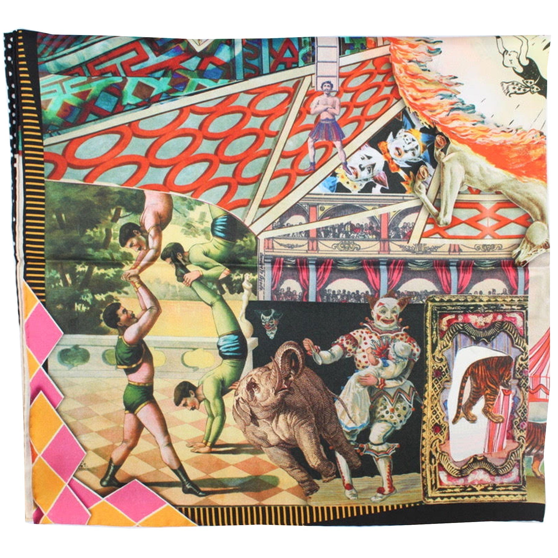 Christian Lacroix Scarf 20 Ans Design Multi color Circus Novelty - Large Twill Silk Square Scarf