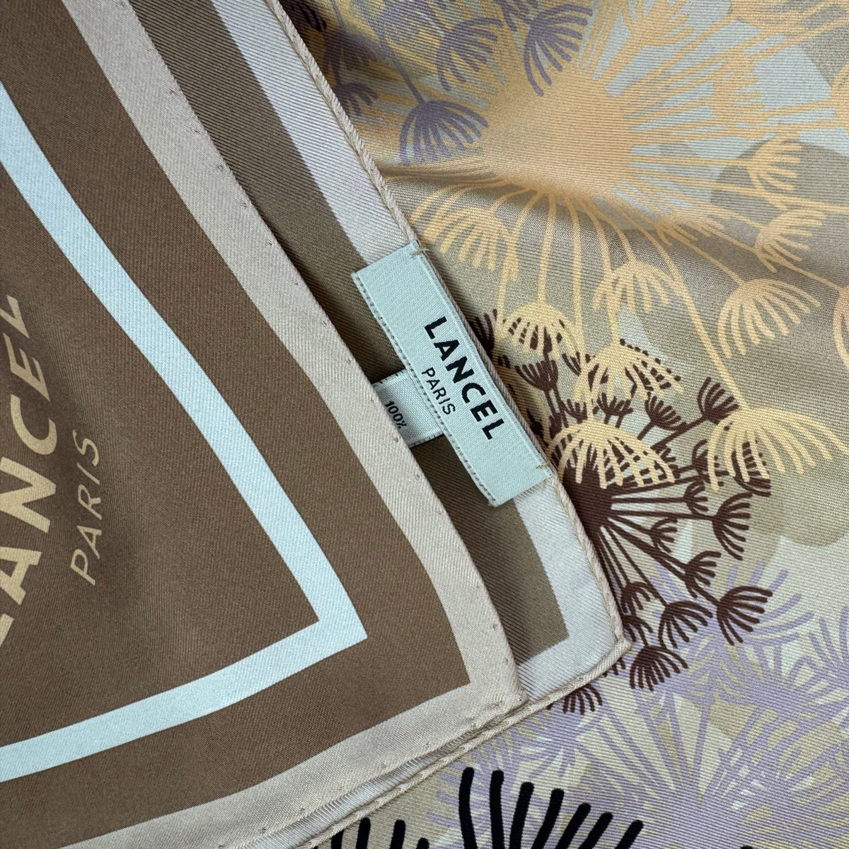 Lancel Paris Scarf Brown Fireworks - Twill Silk Square Foulard