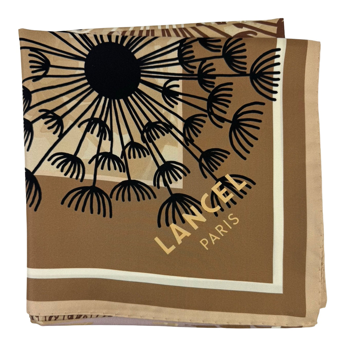 Lancel Paris Scarf Brown Floral - Twill Silk Square Foulard