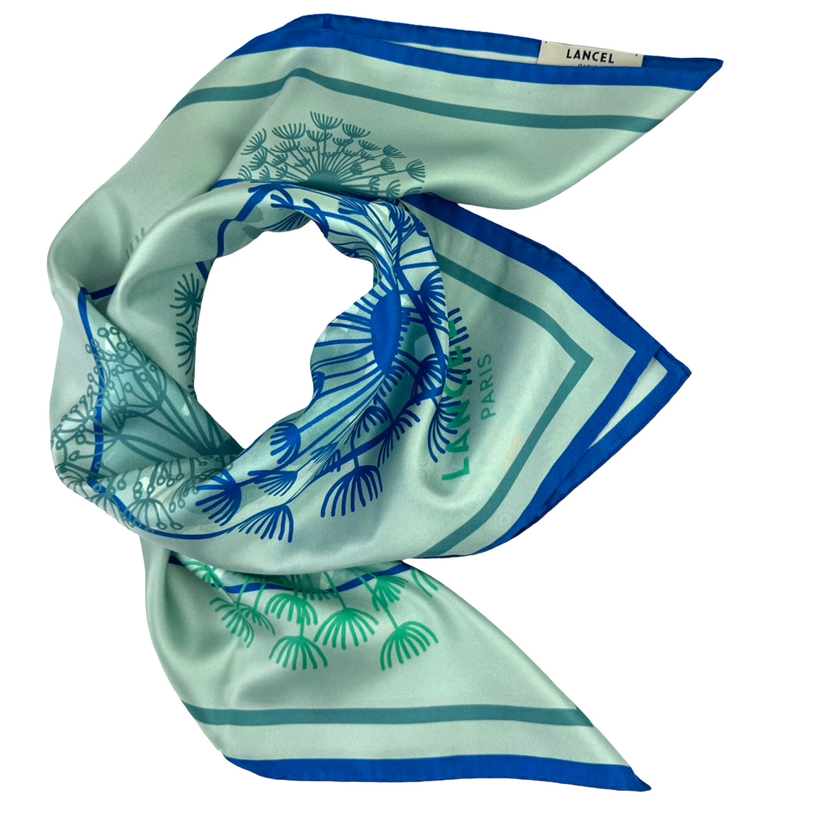 Lancel Paris Scarf Seagrass Blue Fireworks - Silk Square Foulard
