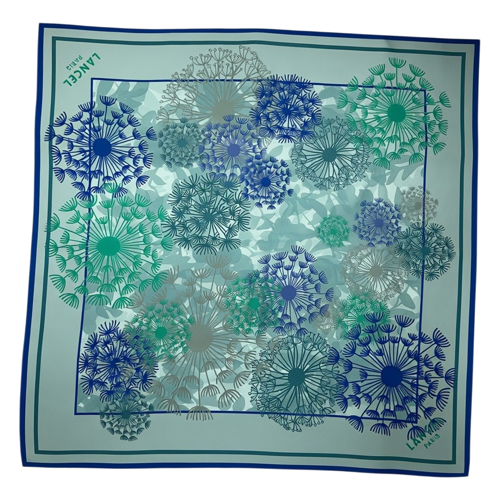 Lancel Paris Scarf Seagrass Floral - Twill Silk Square Foulard